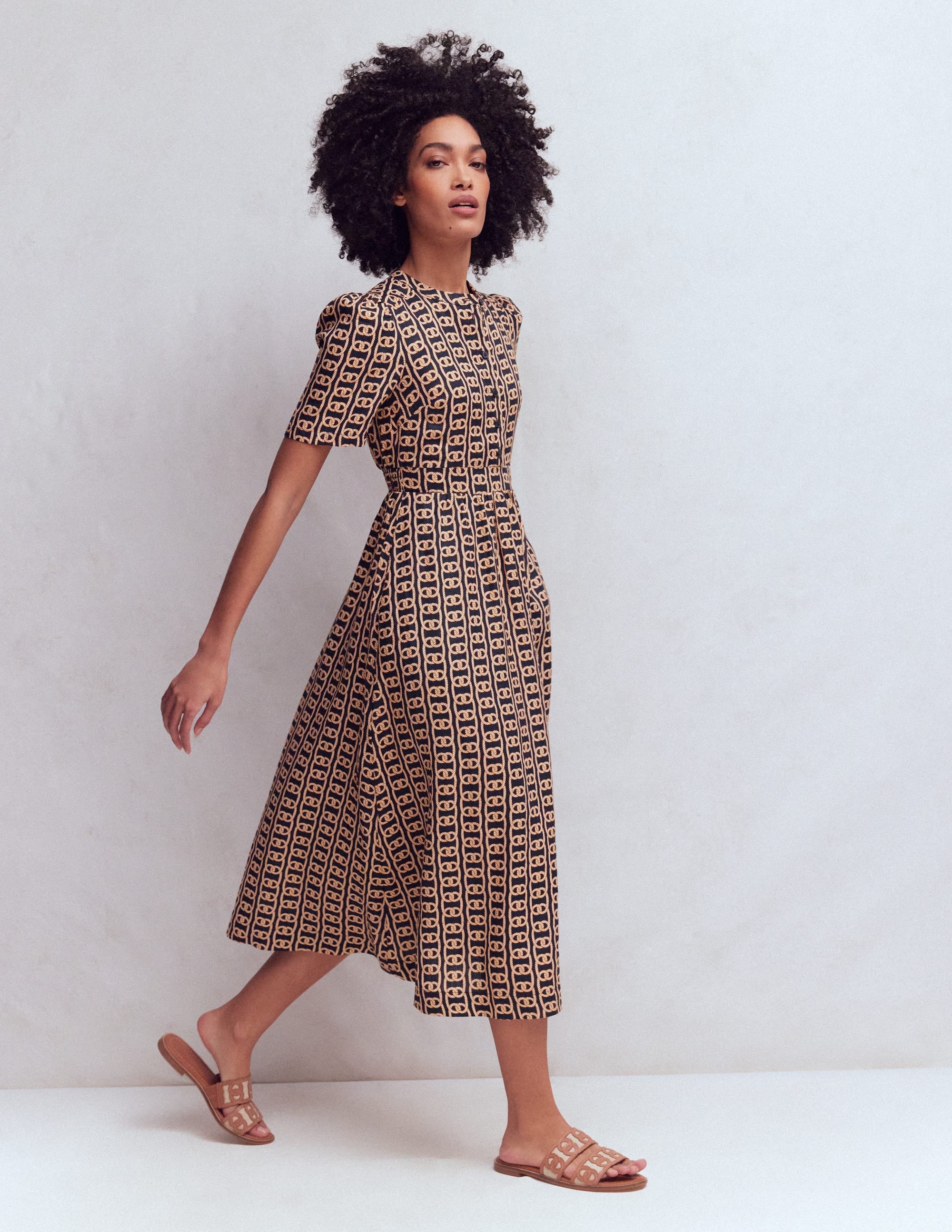 Ivy Linen Midi Dress-French Navy, Rope Trellis - Image 5