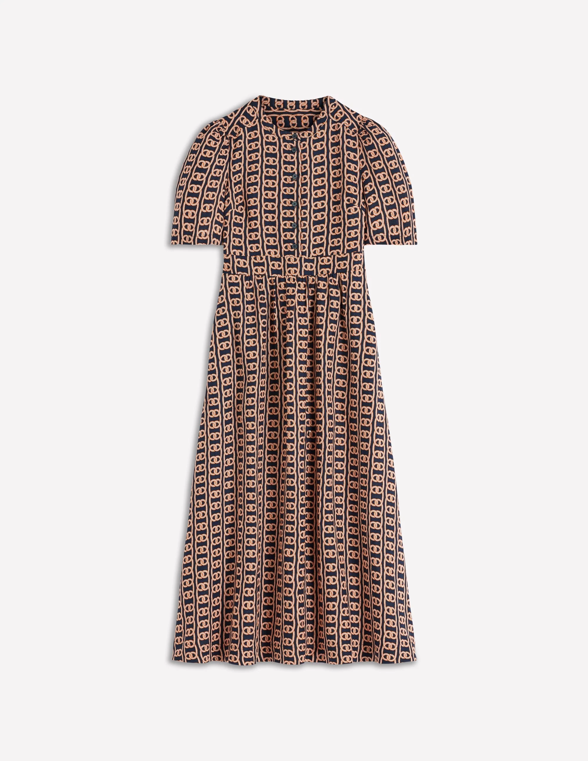 Ivy Linen Midi Dress-French Navy, Rope Trellis - Image 7