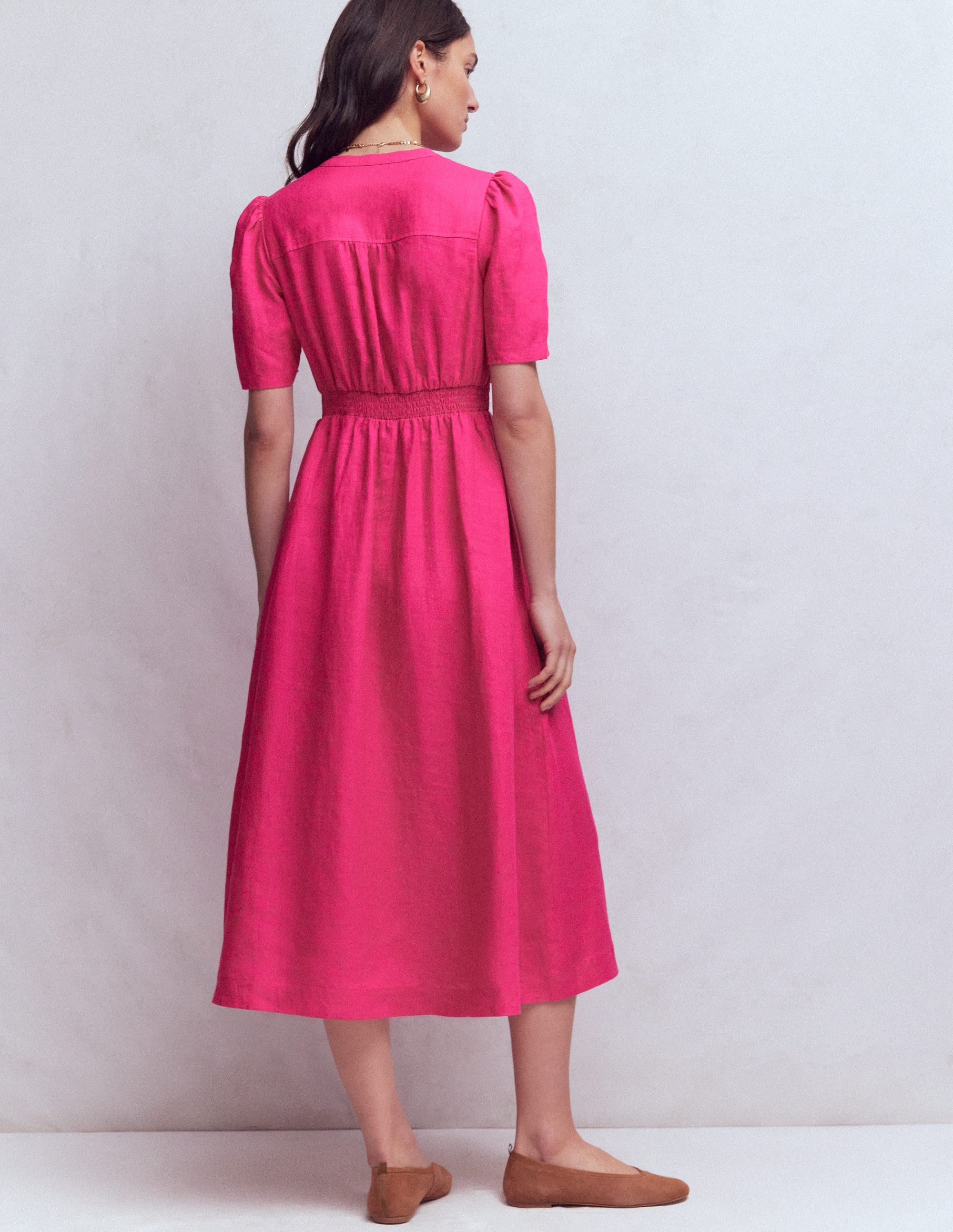 Ivy Linen Midi Dress-Pink Peony - Image 3