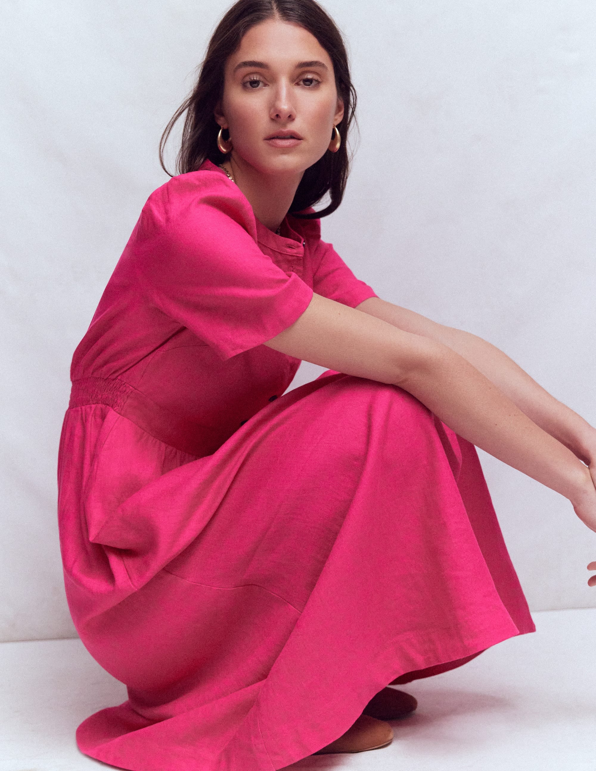 Ivy Linen Midi Dress-Pink Peony - Image 4