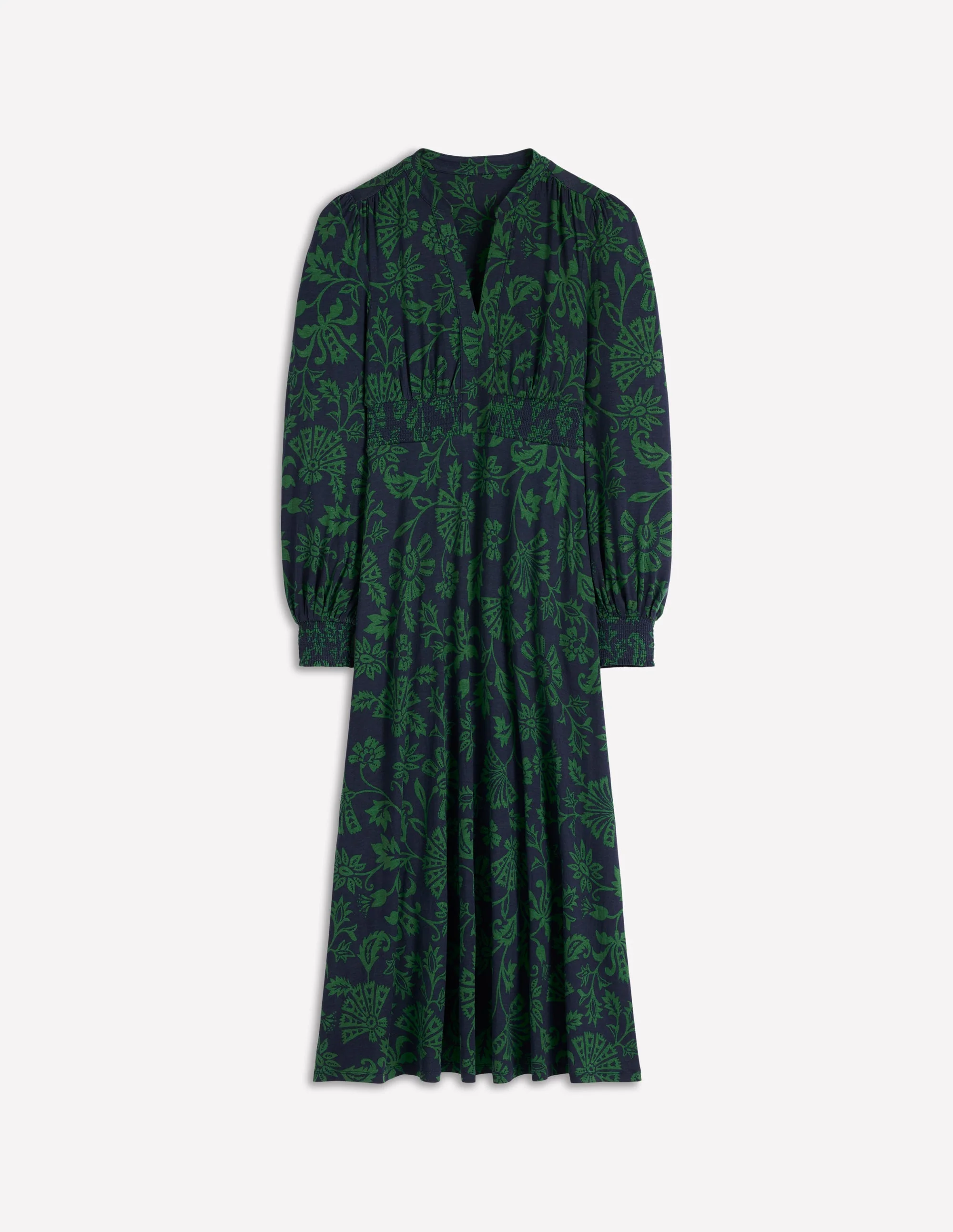 Ivy Smocked Midi Dress-Dark Navy, Elaborate Vine - Image 7