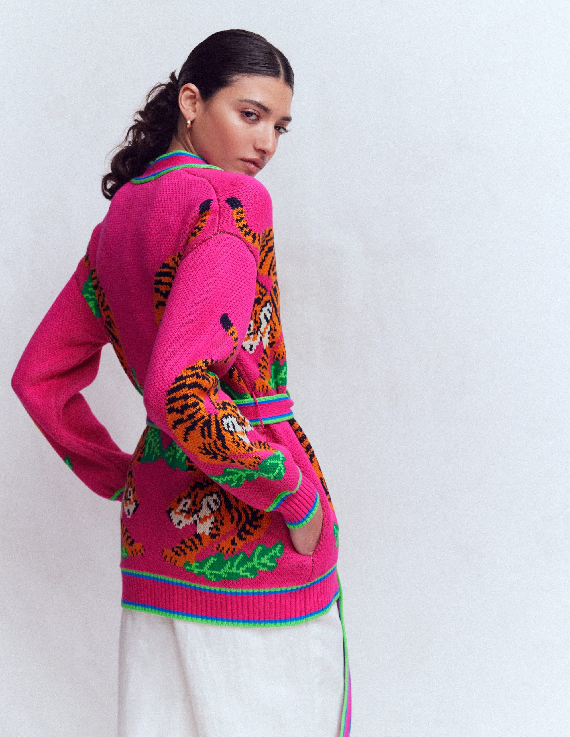 Jacquard Belted Cardigan-Pink Yarrow Tigers - Image 5