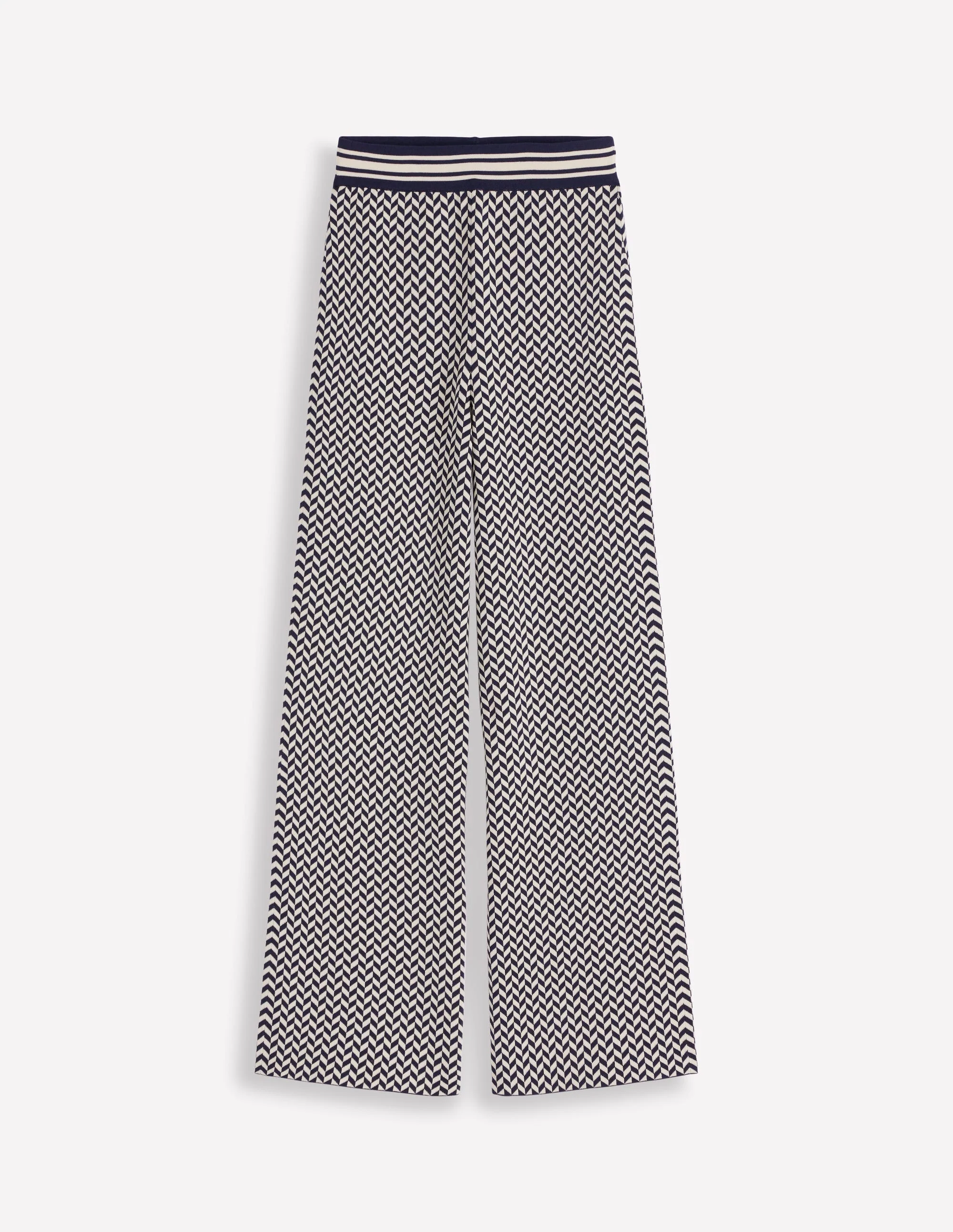 Jacquard Knitted Trousers-Geo Navy and Ivory Jacquard - Image 5