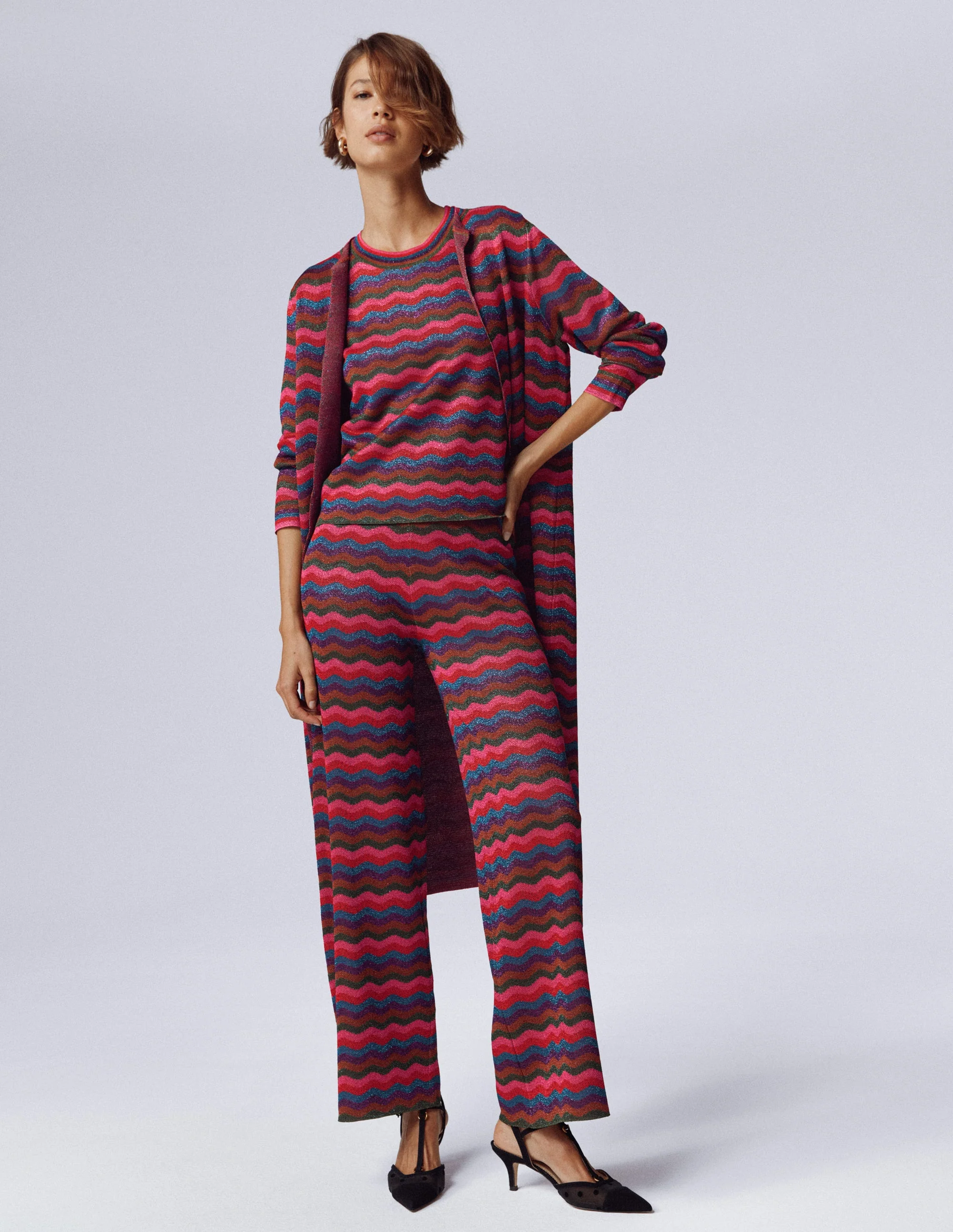 Jacquard Knitted Trousers-Jewel Toned Metallic Wave - Image 6