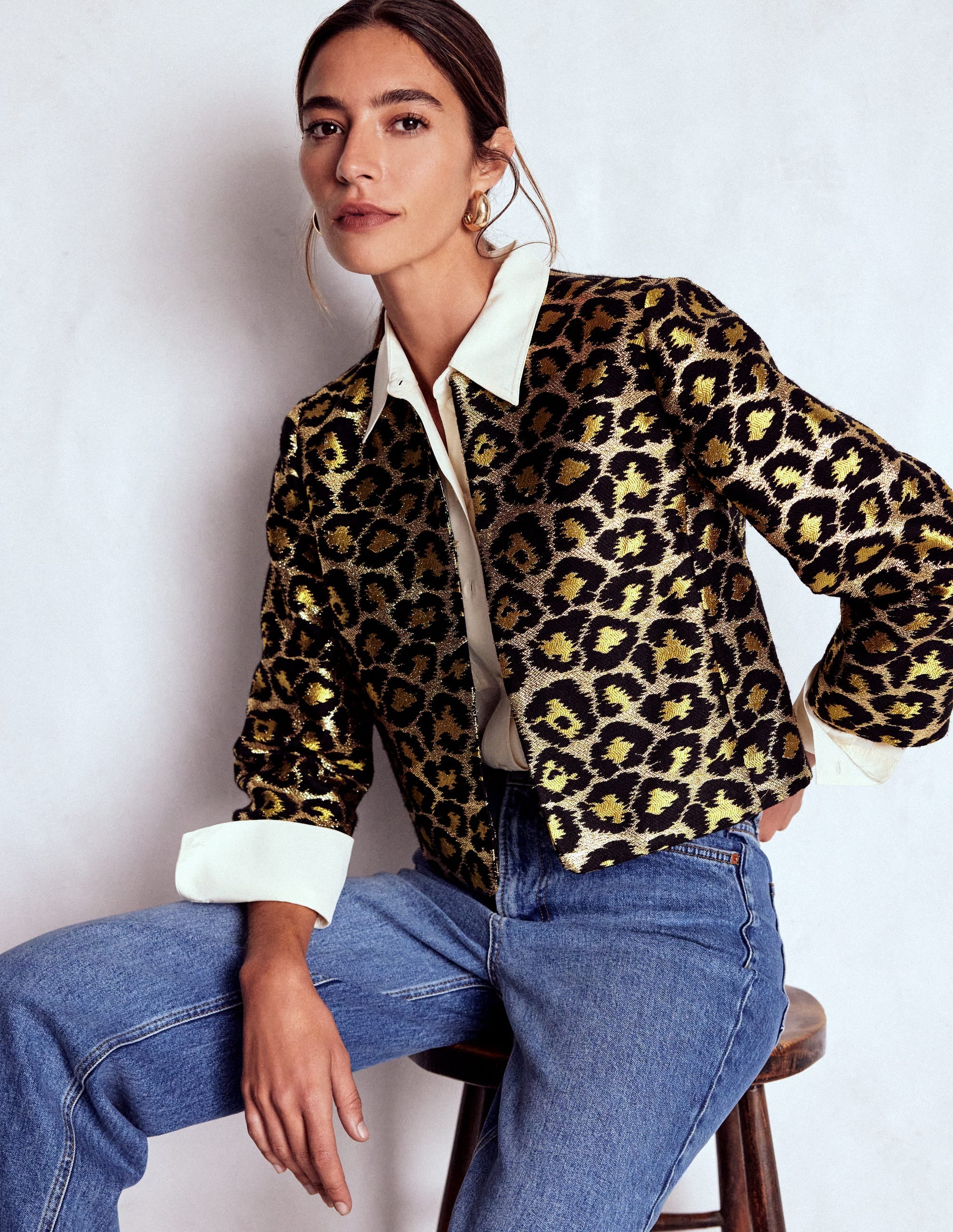Jacquard Leopard Jacket-Leopard, Lurex Jacquard