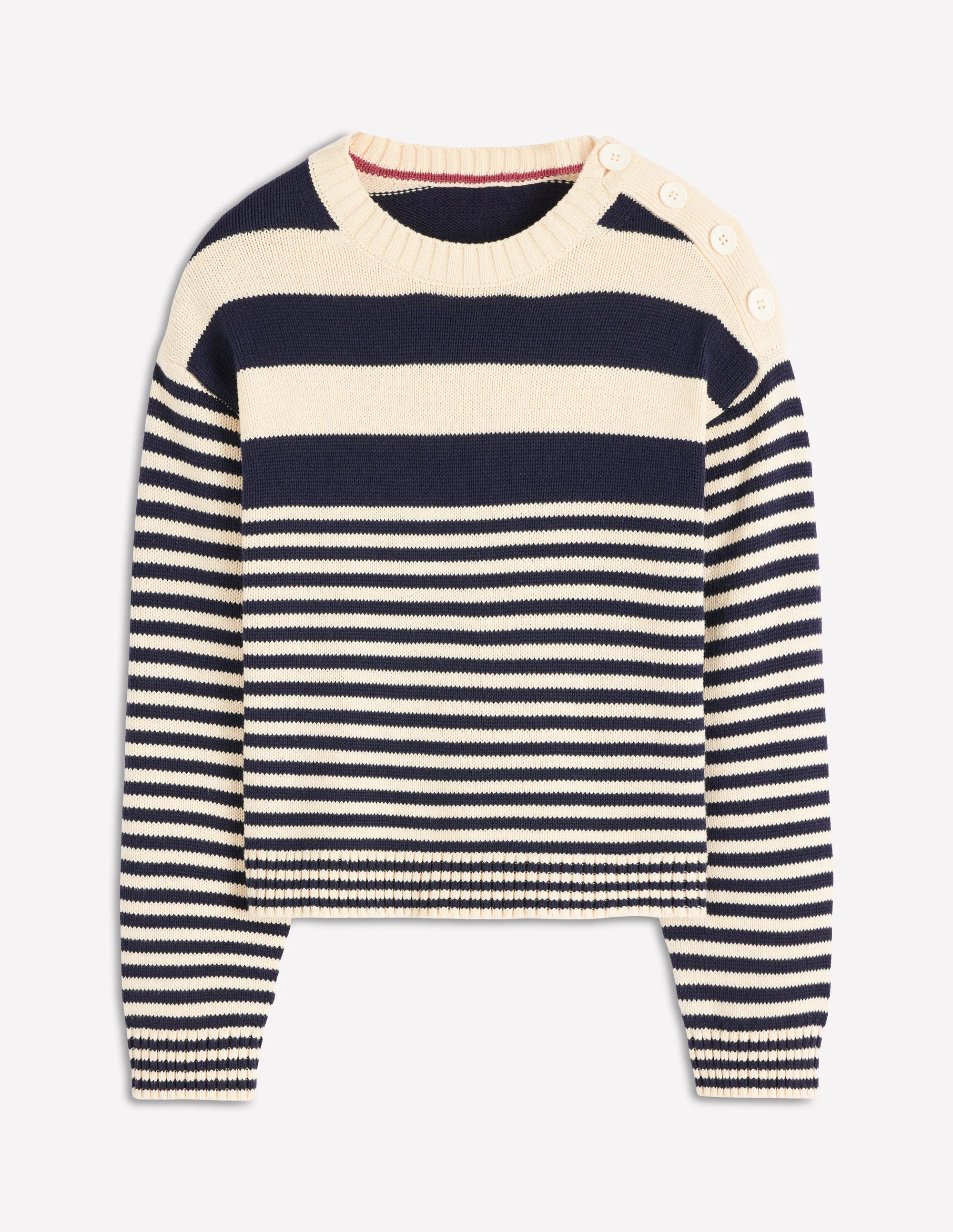 Jemma Chunky Cotton Jumper-Warm Ivory/ Navy - Image 5