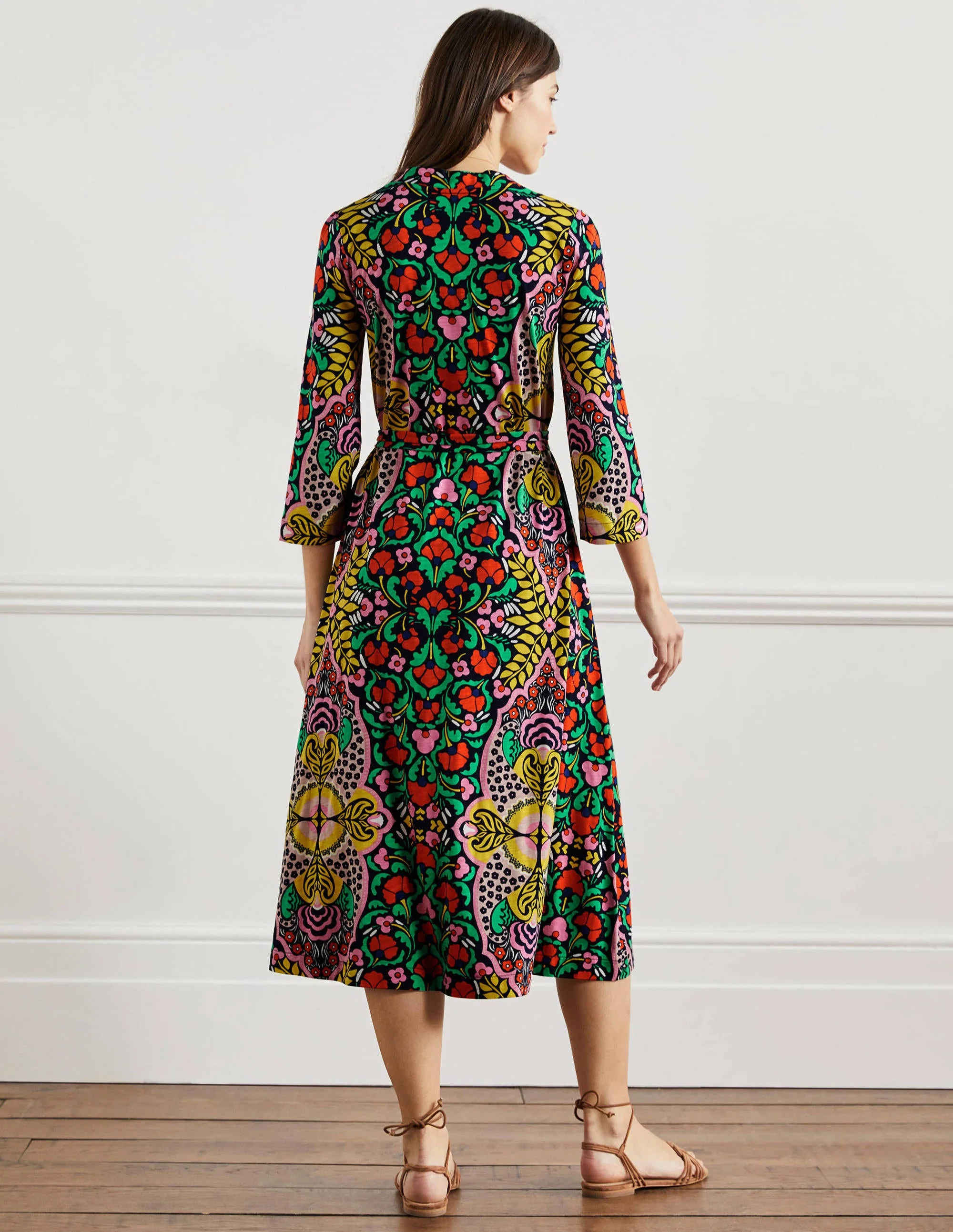 Jersey Kaftan Midi Dress-Navy Passion Bloom - Image 3
