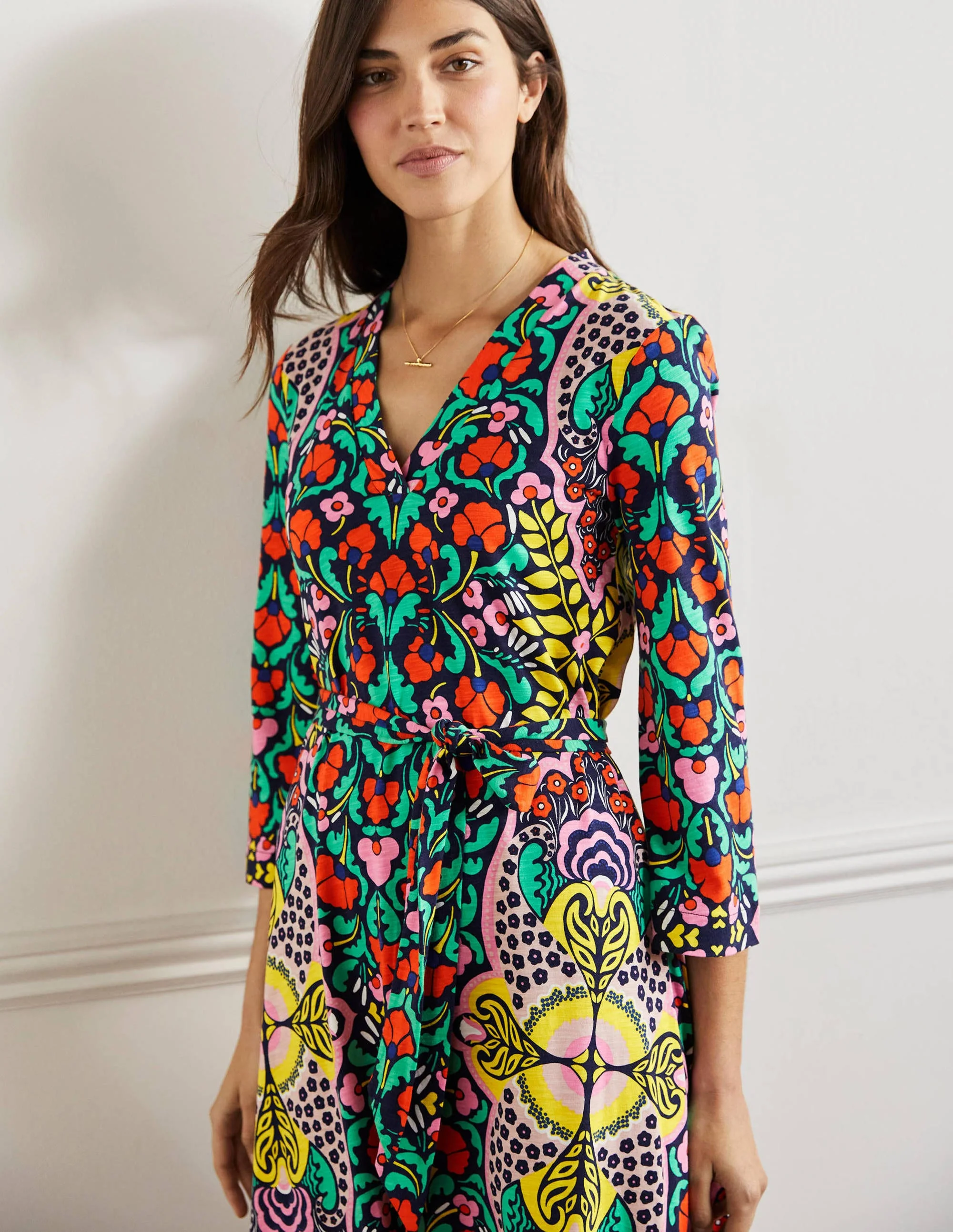 Jersey Kaftan Midi Dress-Navy Passion Bloom - Image 5