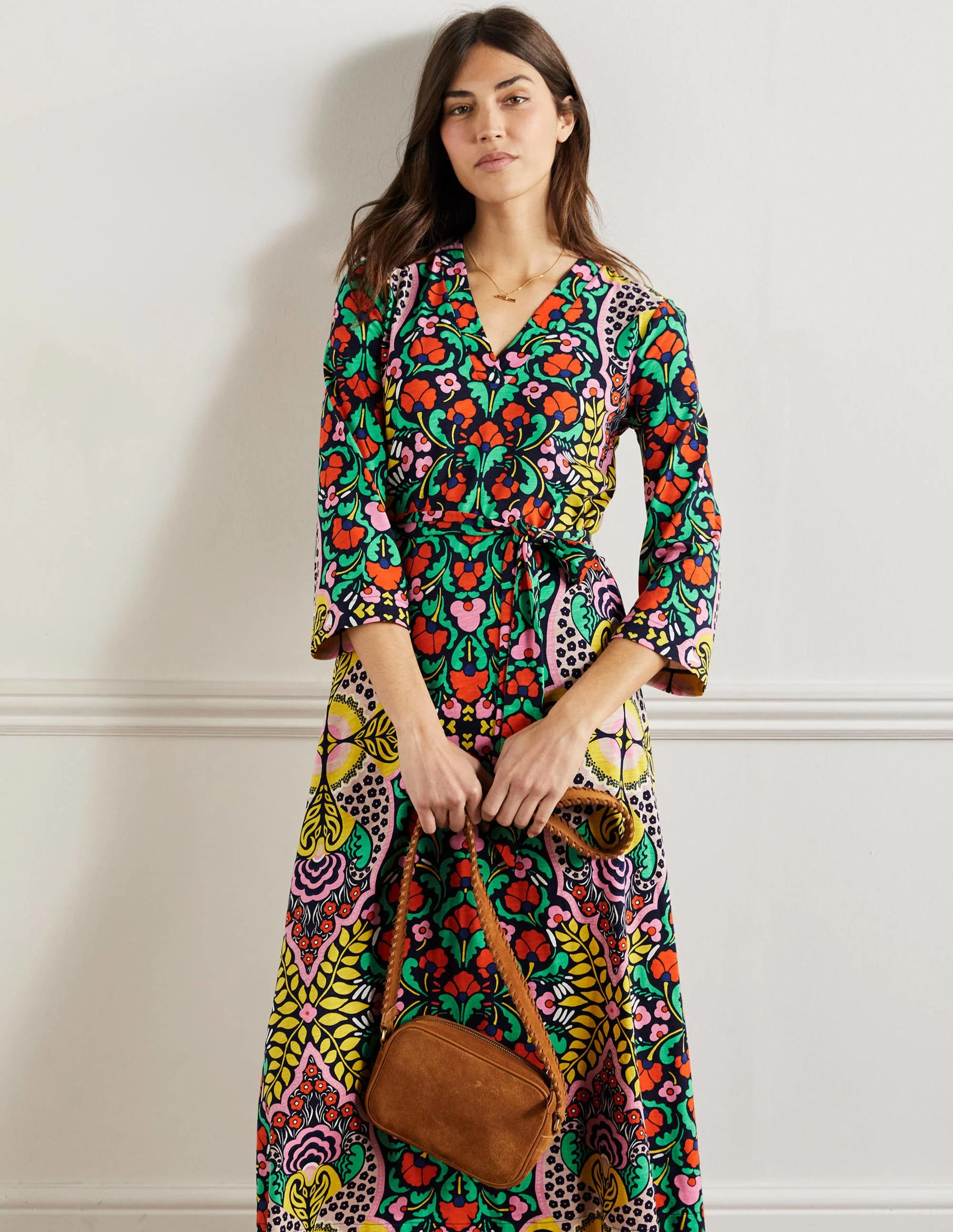 Jersey Kaftan Midi Dress-Navy Passion Bloom - Image 6