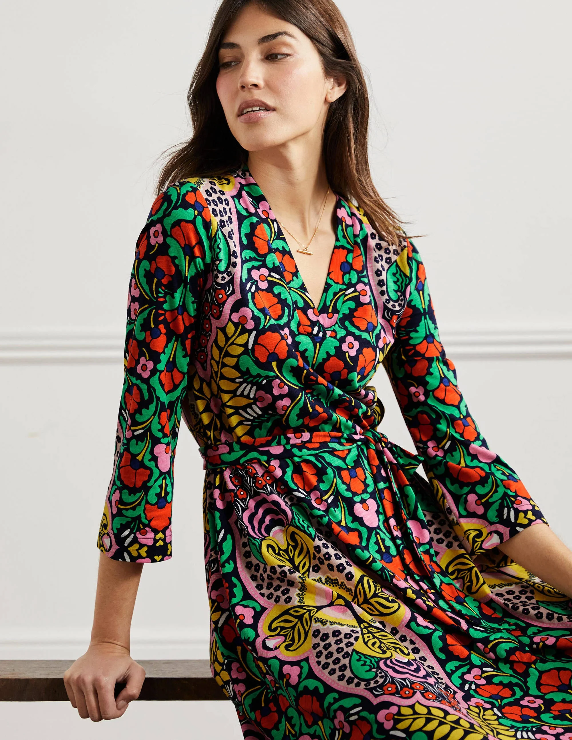 Jersey Kaftan Midi Dress-Navy Passion Bloom - Image 9