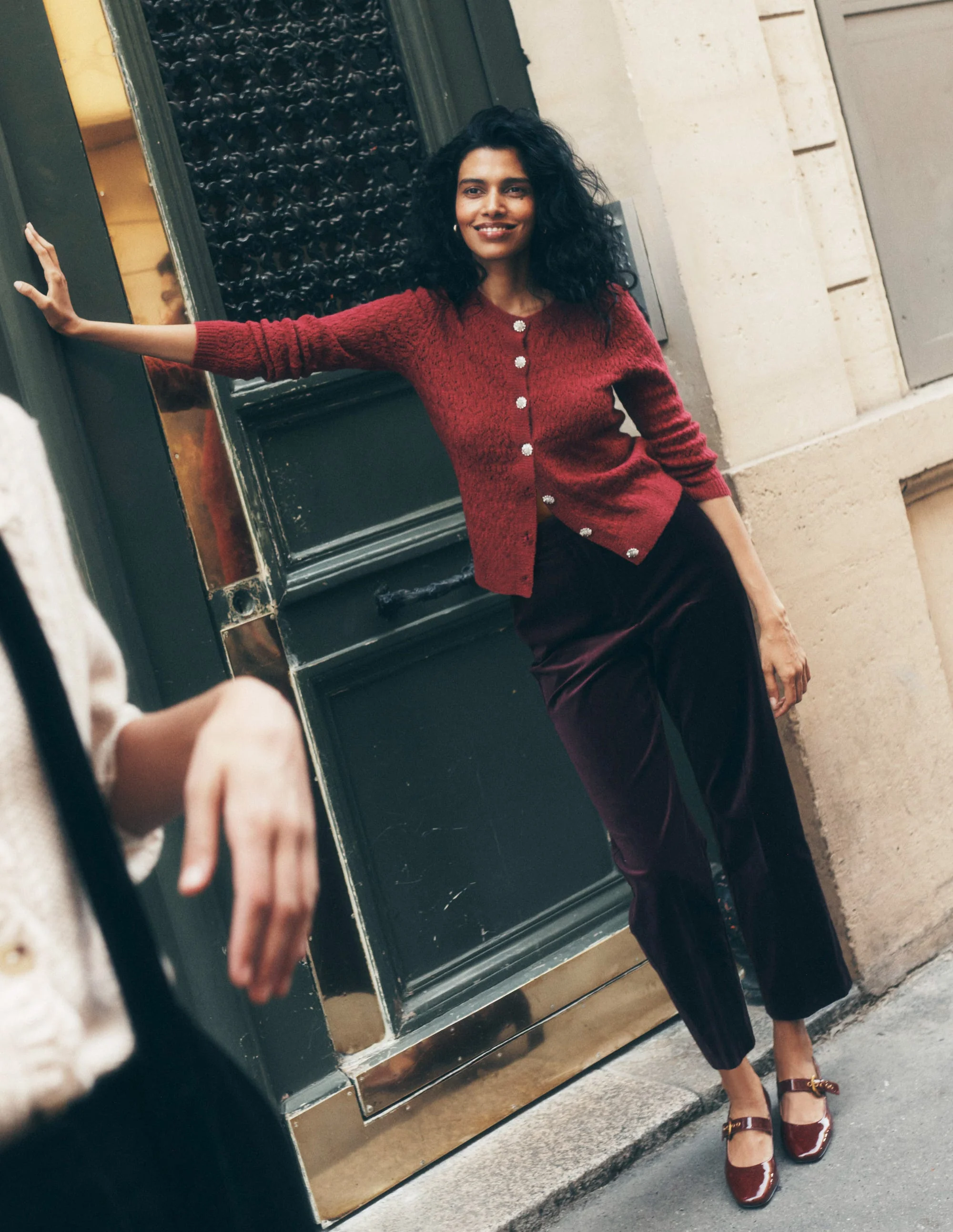 Jewel Button Cardigan-Ruby Red - Image 5
