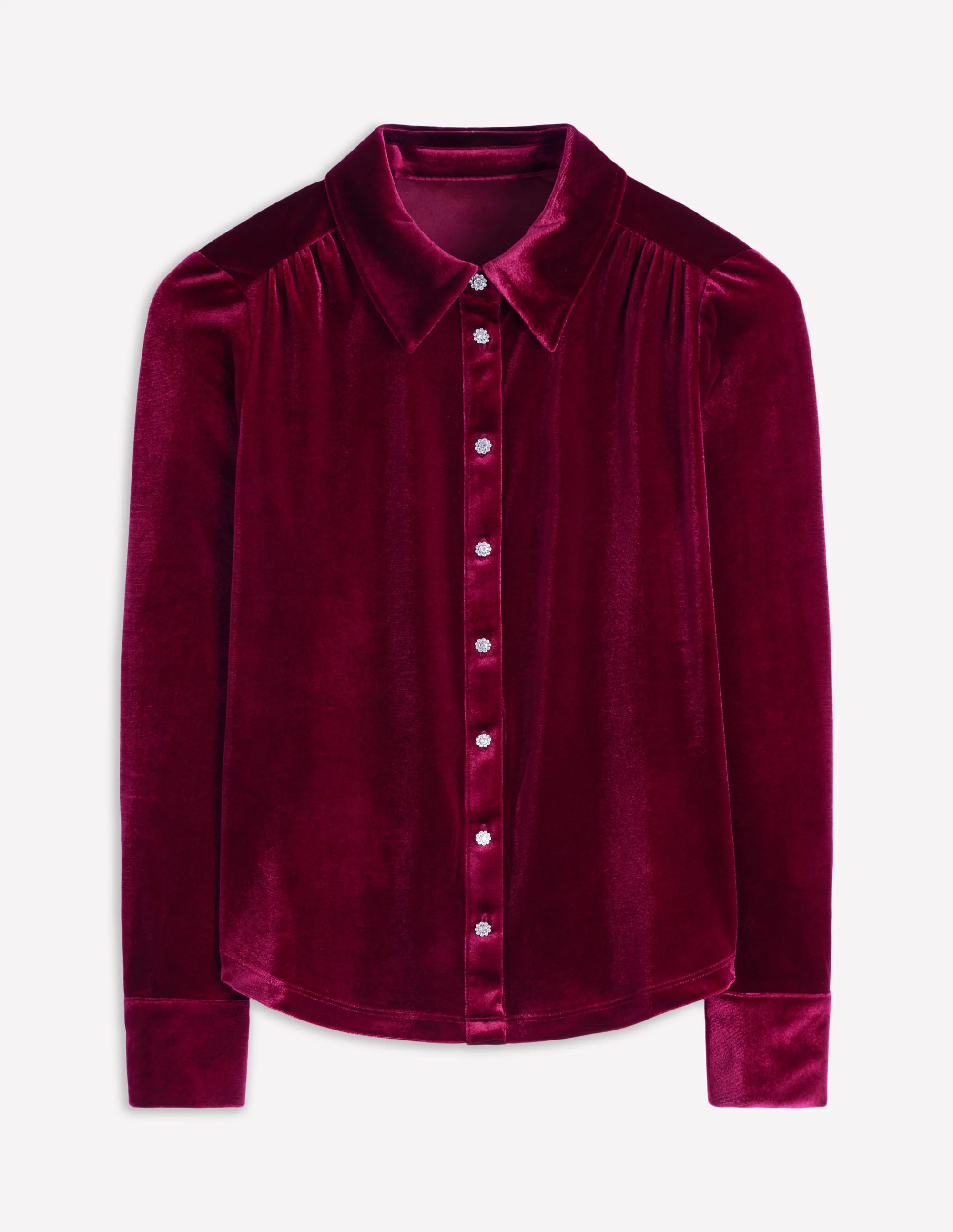 Jewel Button Velvet Shirt-Ruby Red - Image 5