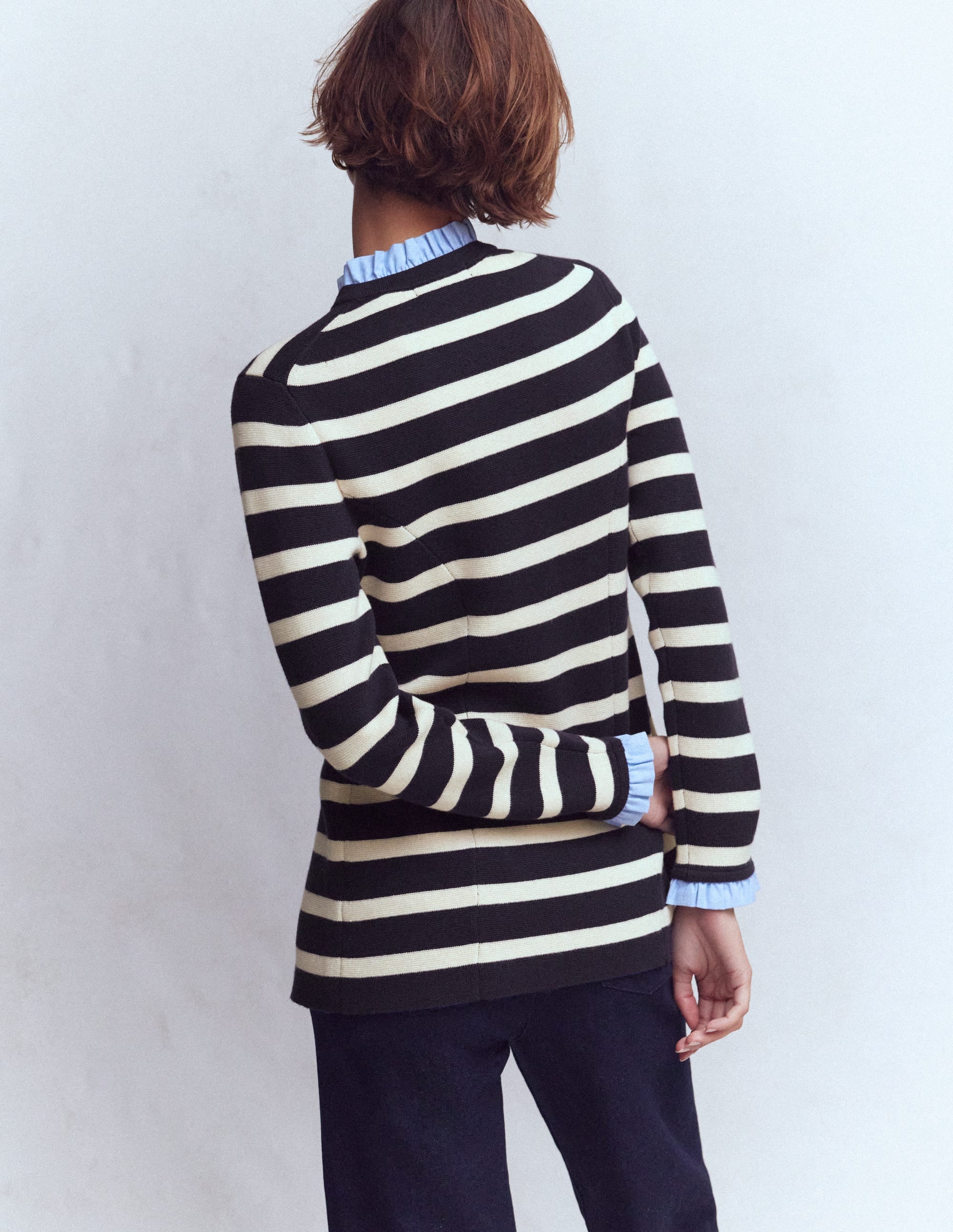 Joanna Fitted Knitted Jacket-Navy/ Warm Ivory Stripe - Image 3