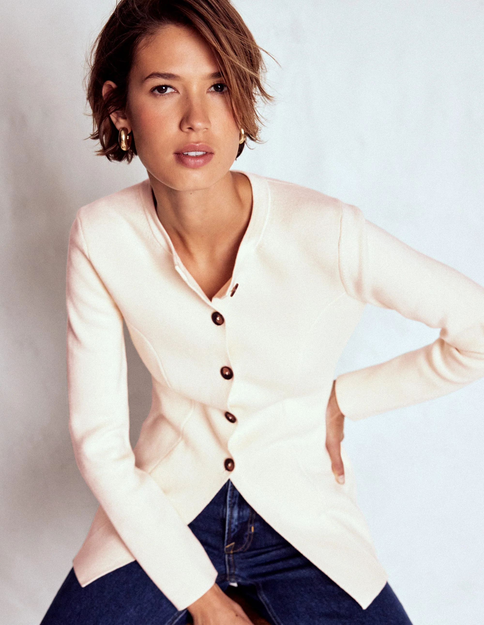 Joanna Fitted Knitted Jacket-Warm Ivory - Image 4