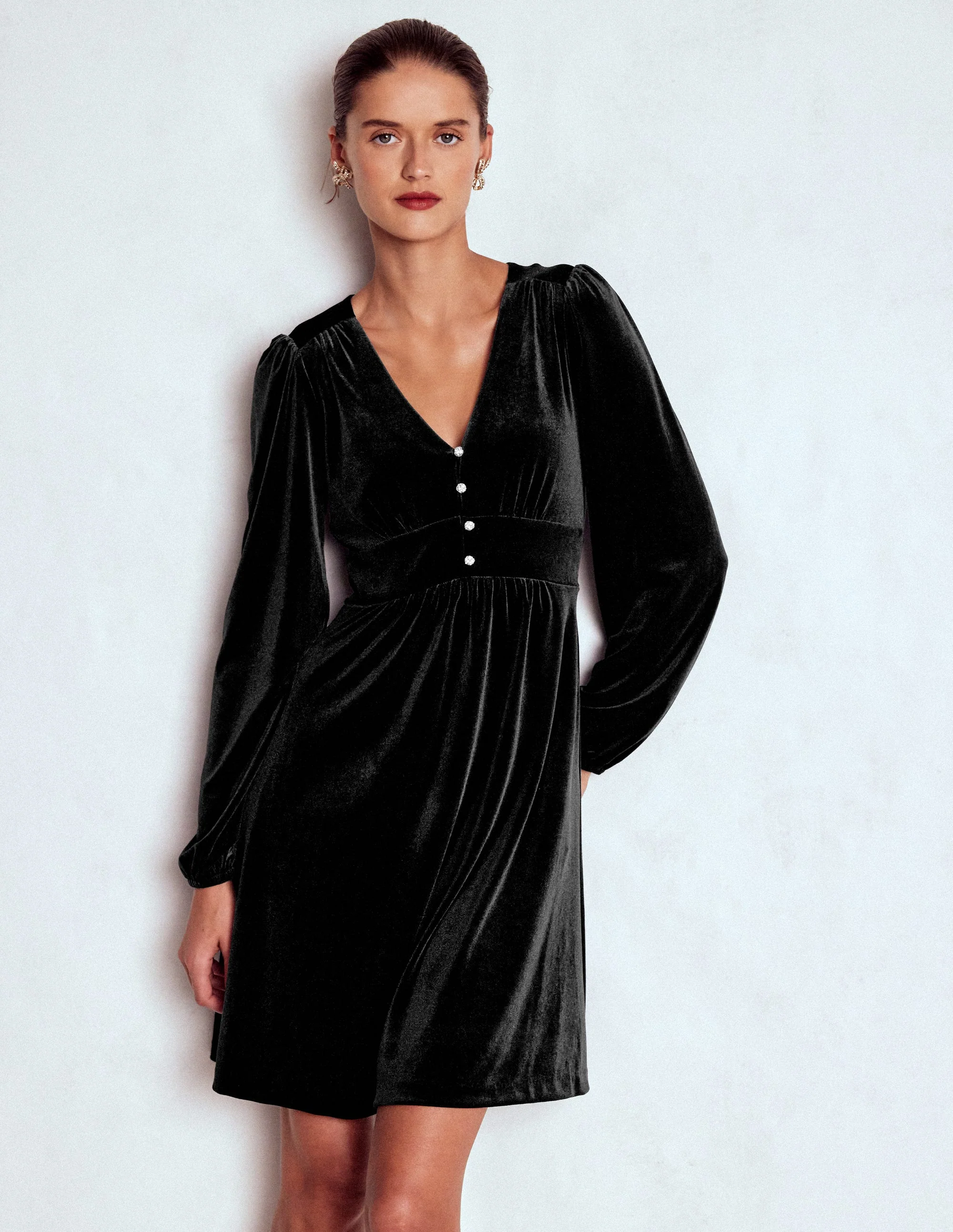 Jocelyn Short Velvet Dress-Black - Image 4
