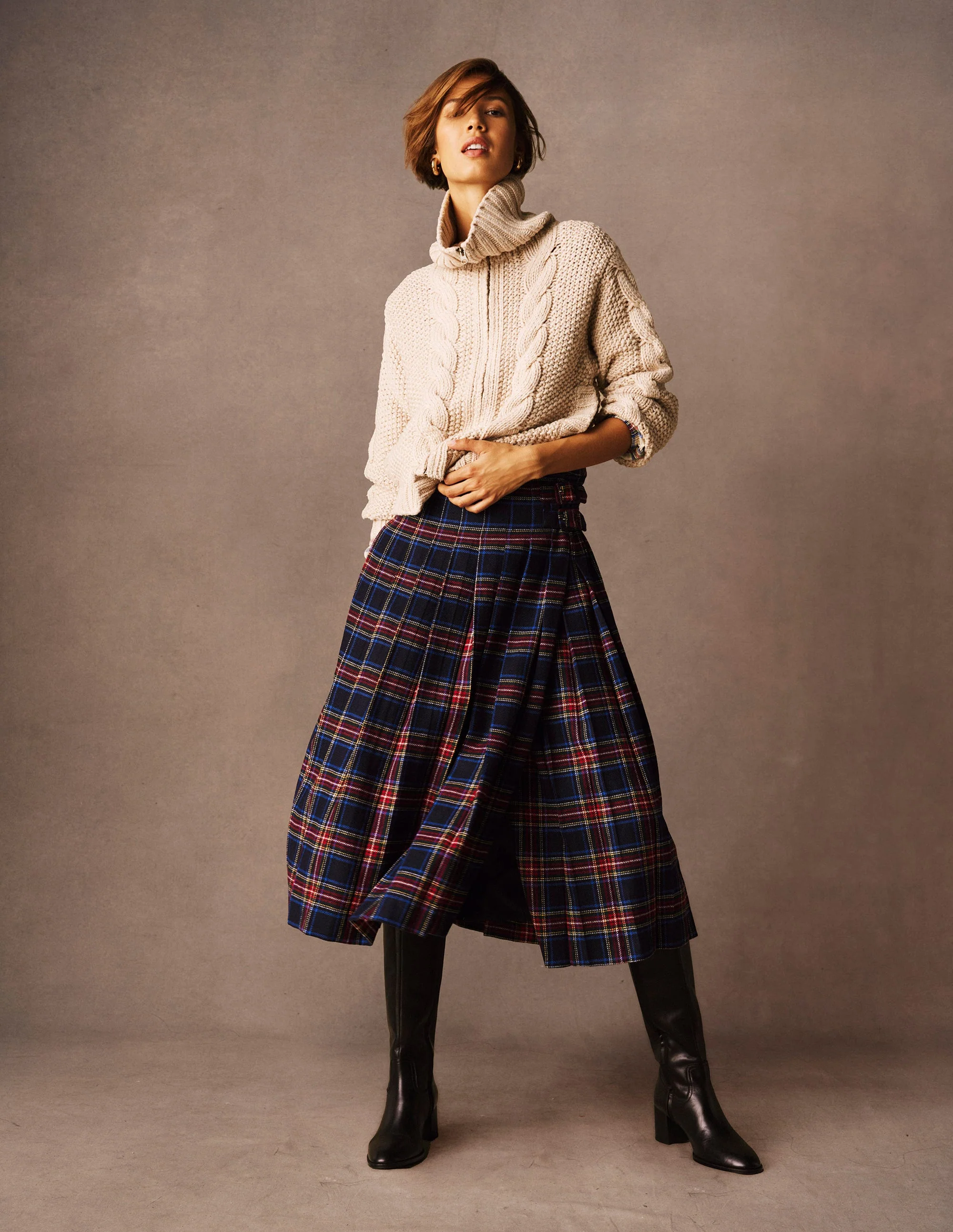 Josephine Wool Kilt Skirt-Navy, Green and Red Check - Image 2