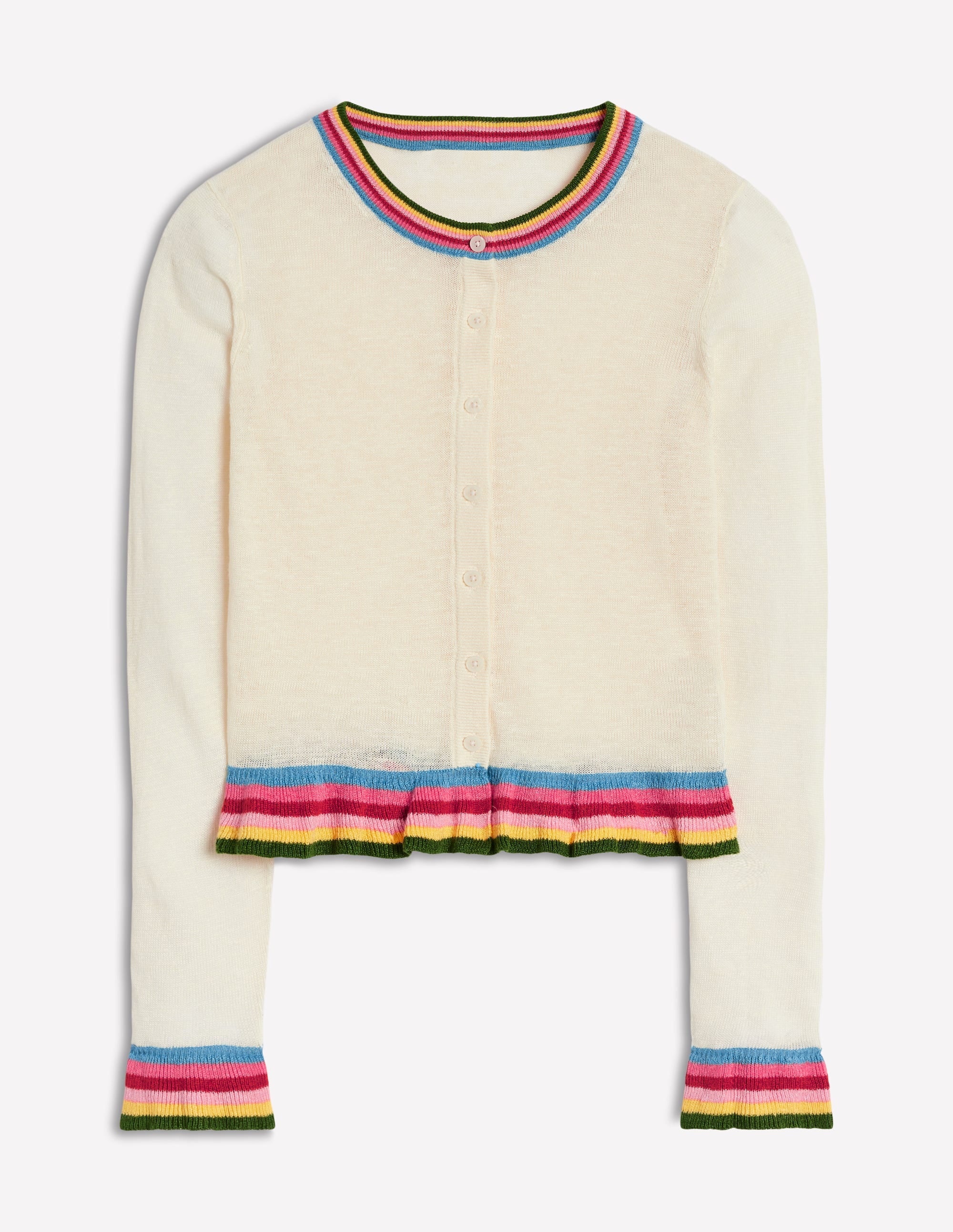 Josie Cropped Linen Cardigan-Warm Ivory, Multi Stripe - Image 5