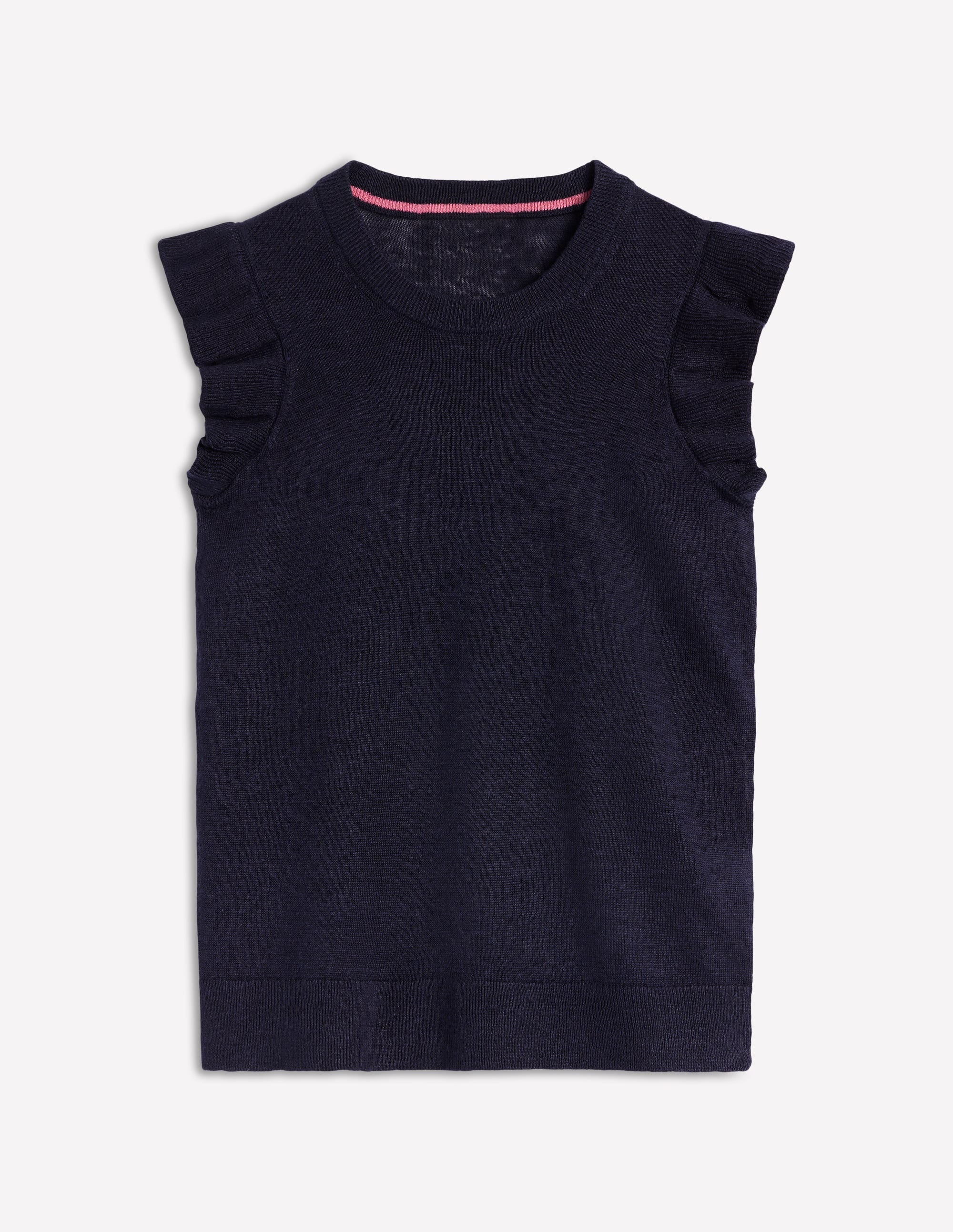Josie Frilled Linen Tank-Navy - Image 6