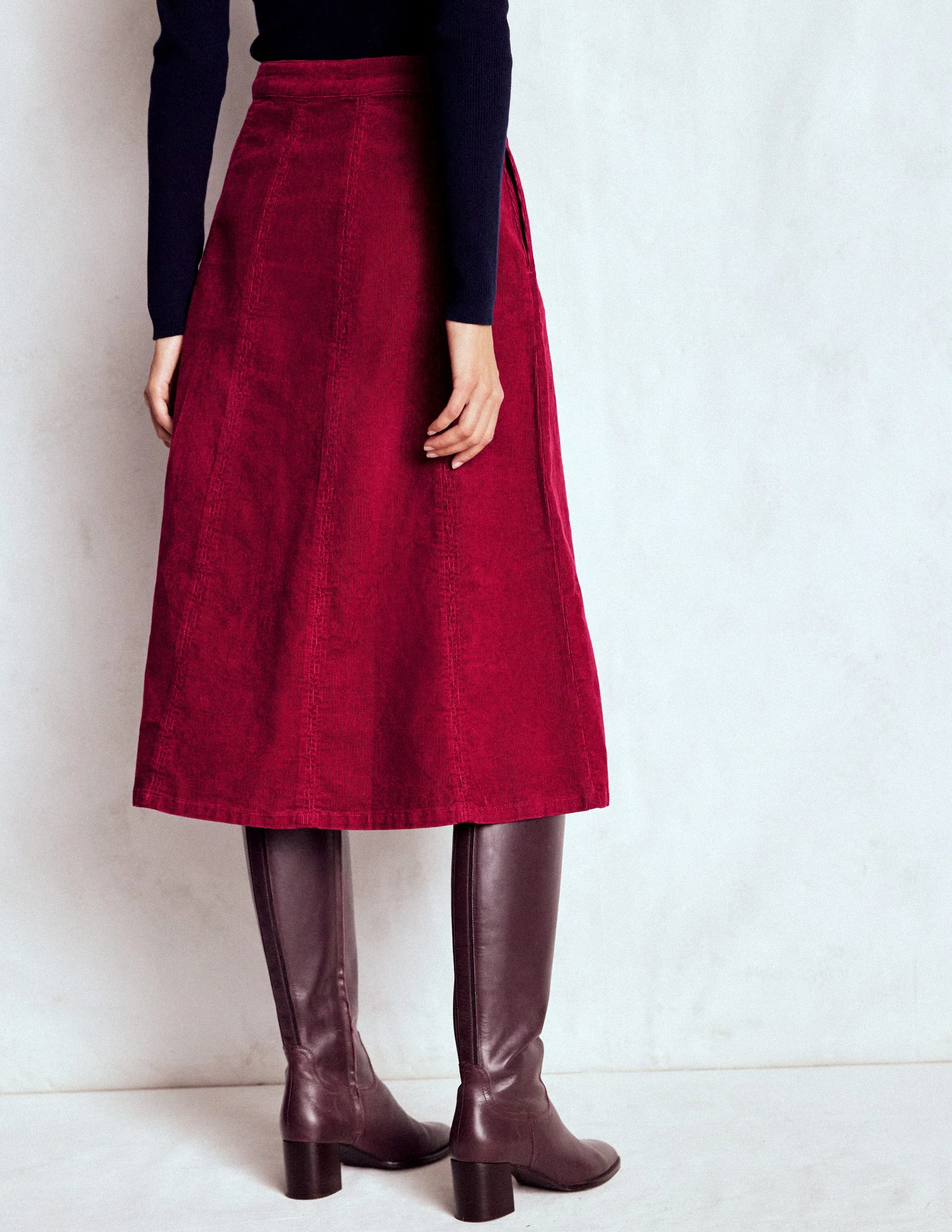 Joy Cord Midi Skirt-Burgundy Red - Image 3