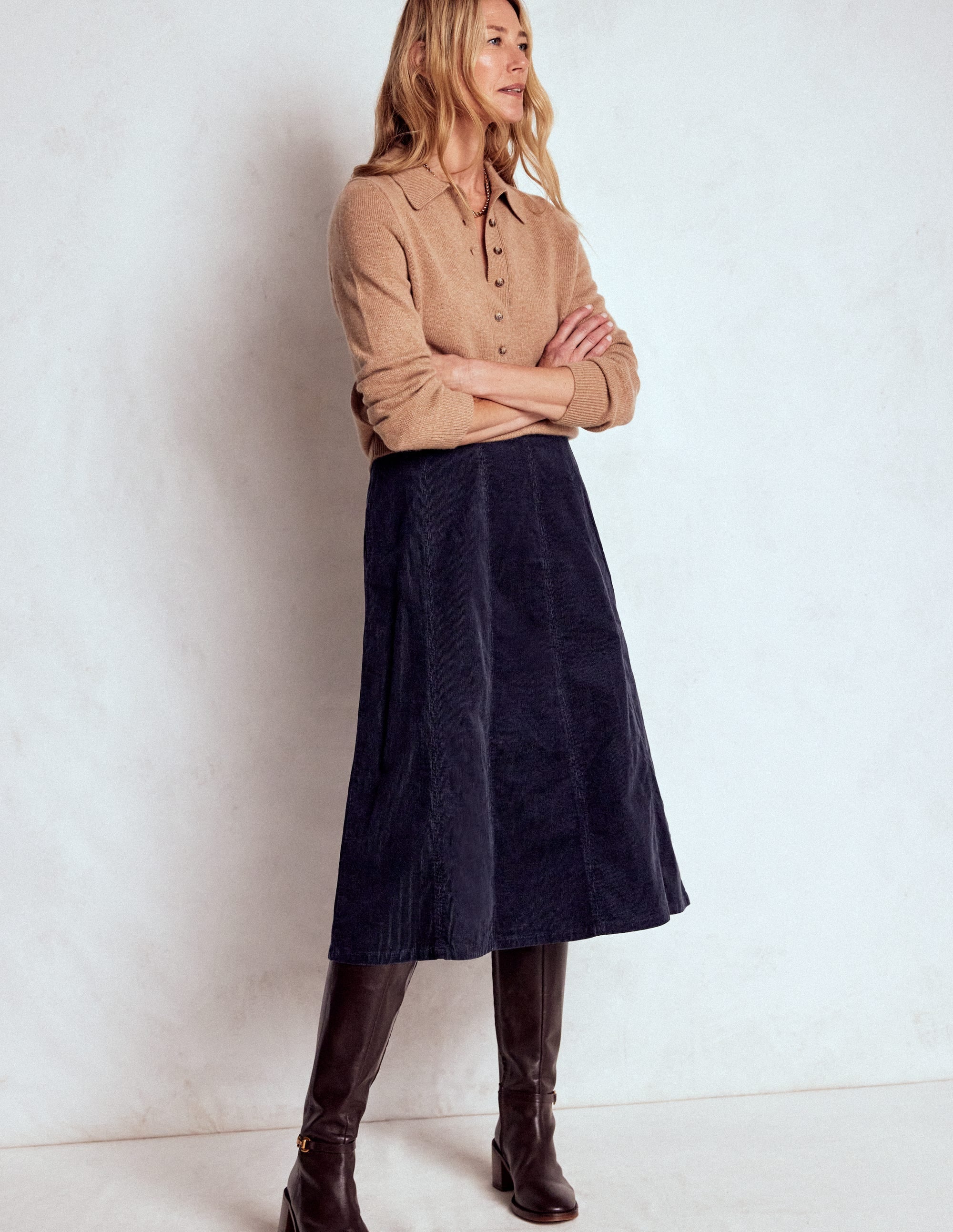 Joy Cord Midi Skirt-Navy