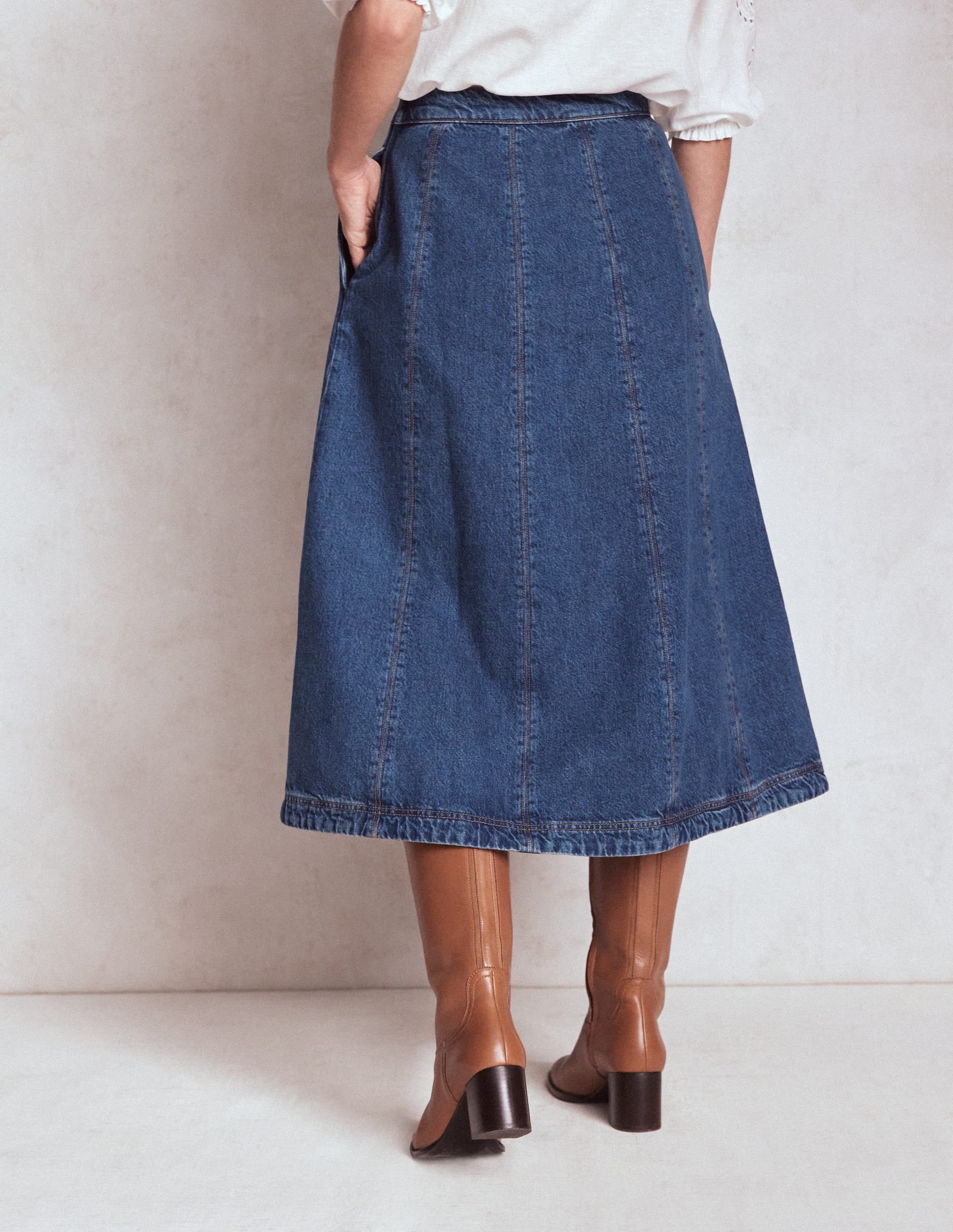 Joy Panelled Denim Skirt-Mid Wash - Image 3