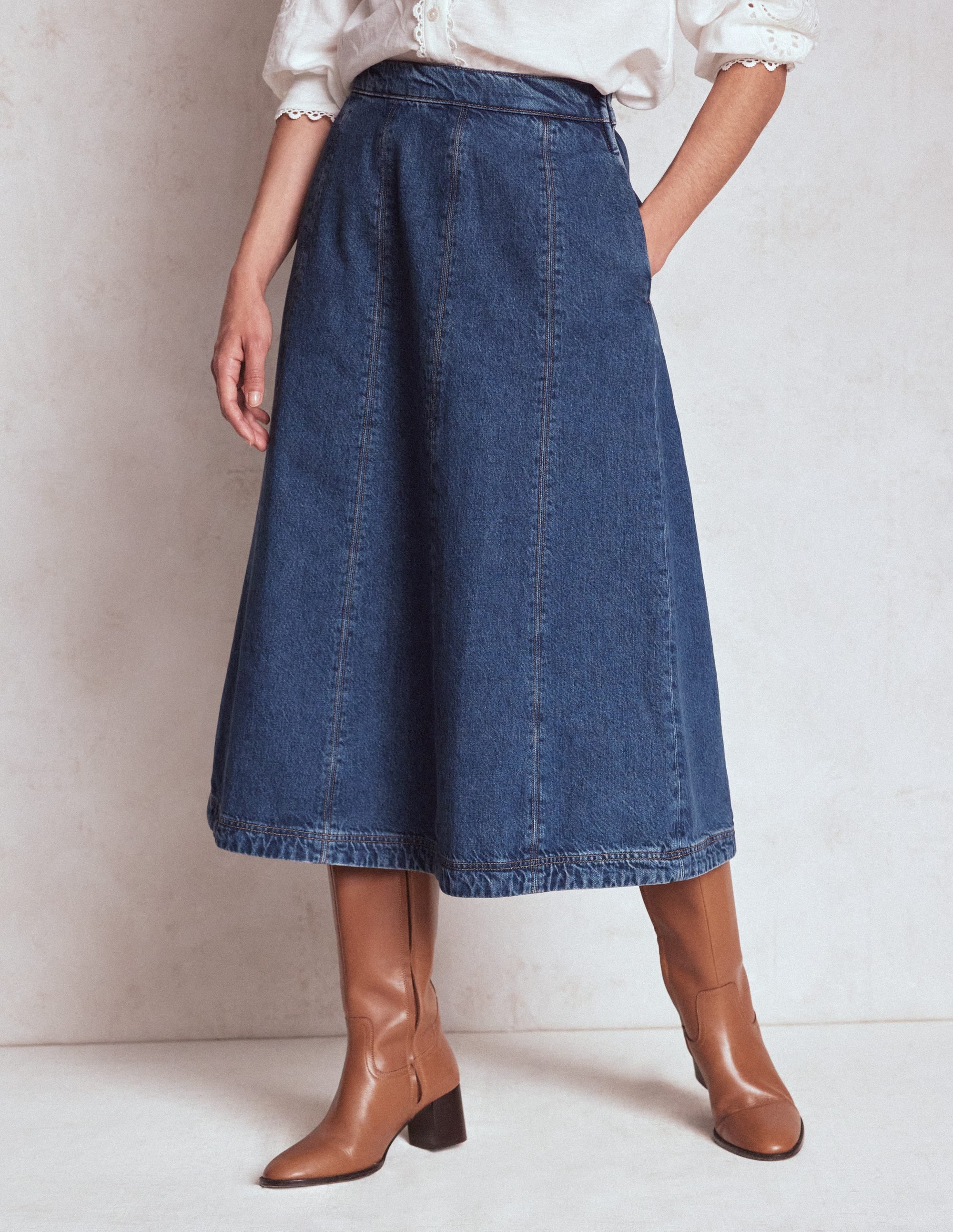 Joy Panelled Denim Skirt-Mid Wash - Image 4