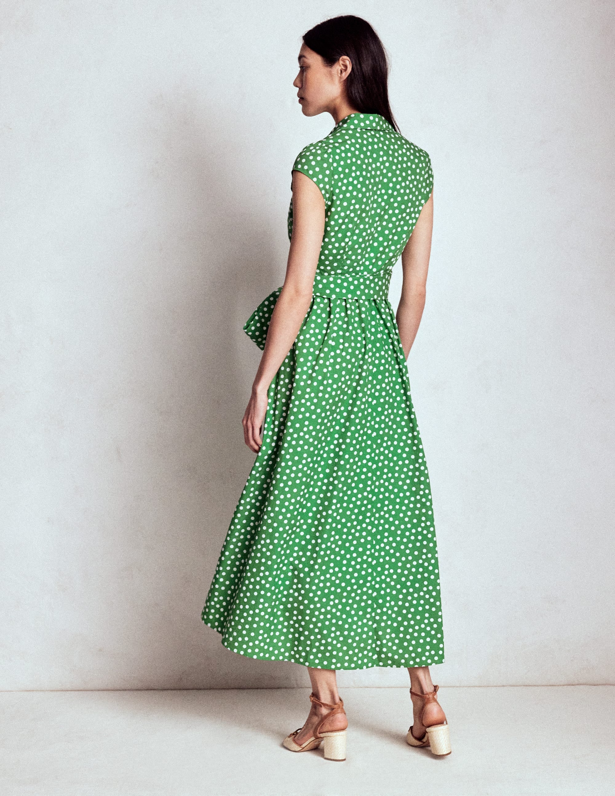 Julia Cotton Wrap Midi Dress-Highland Green, Painted Dot - Image 3