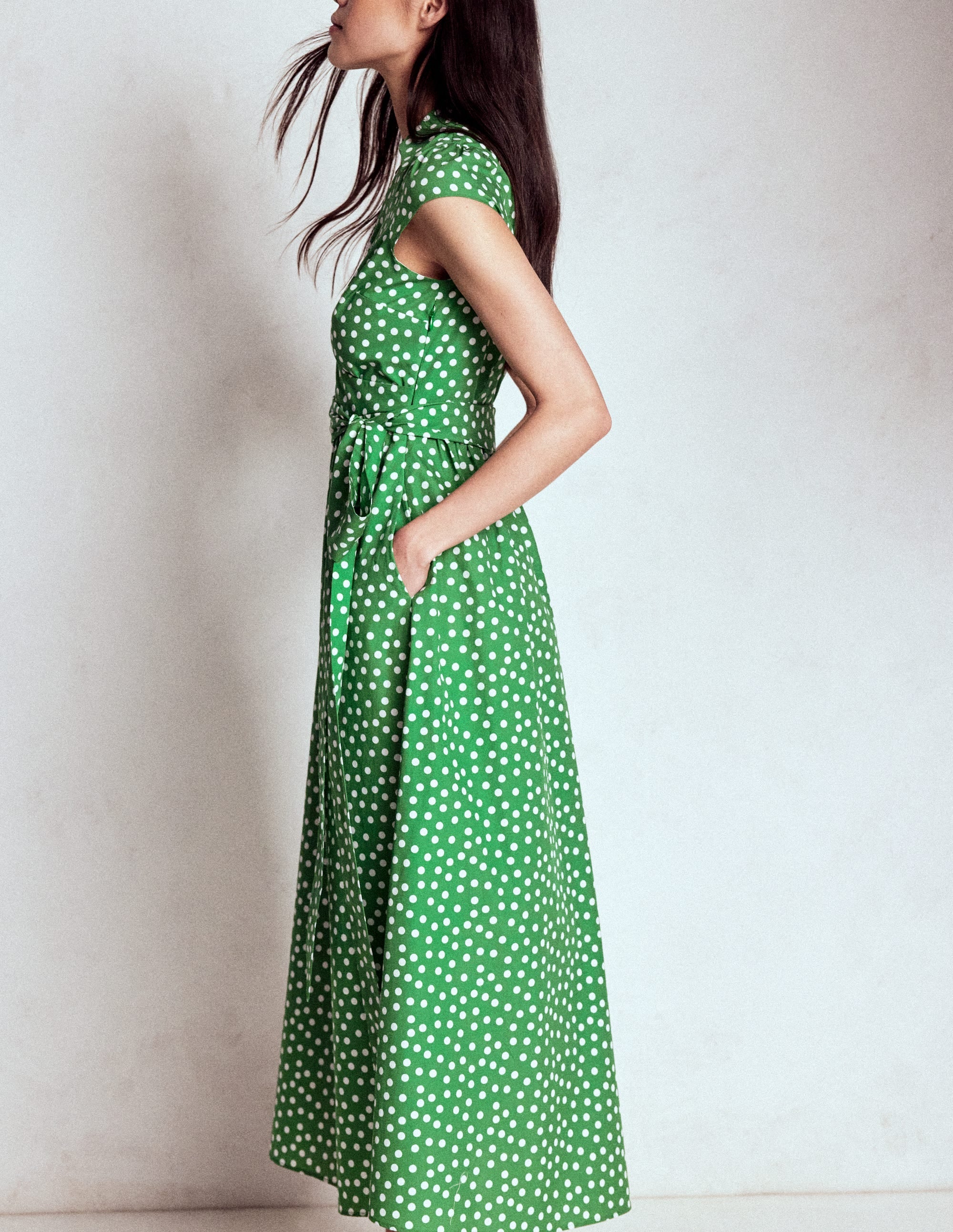 Julia Cotton Wrap Midi Dress-Highland Green, Painted Dot - Image 4