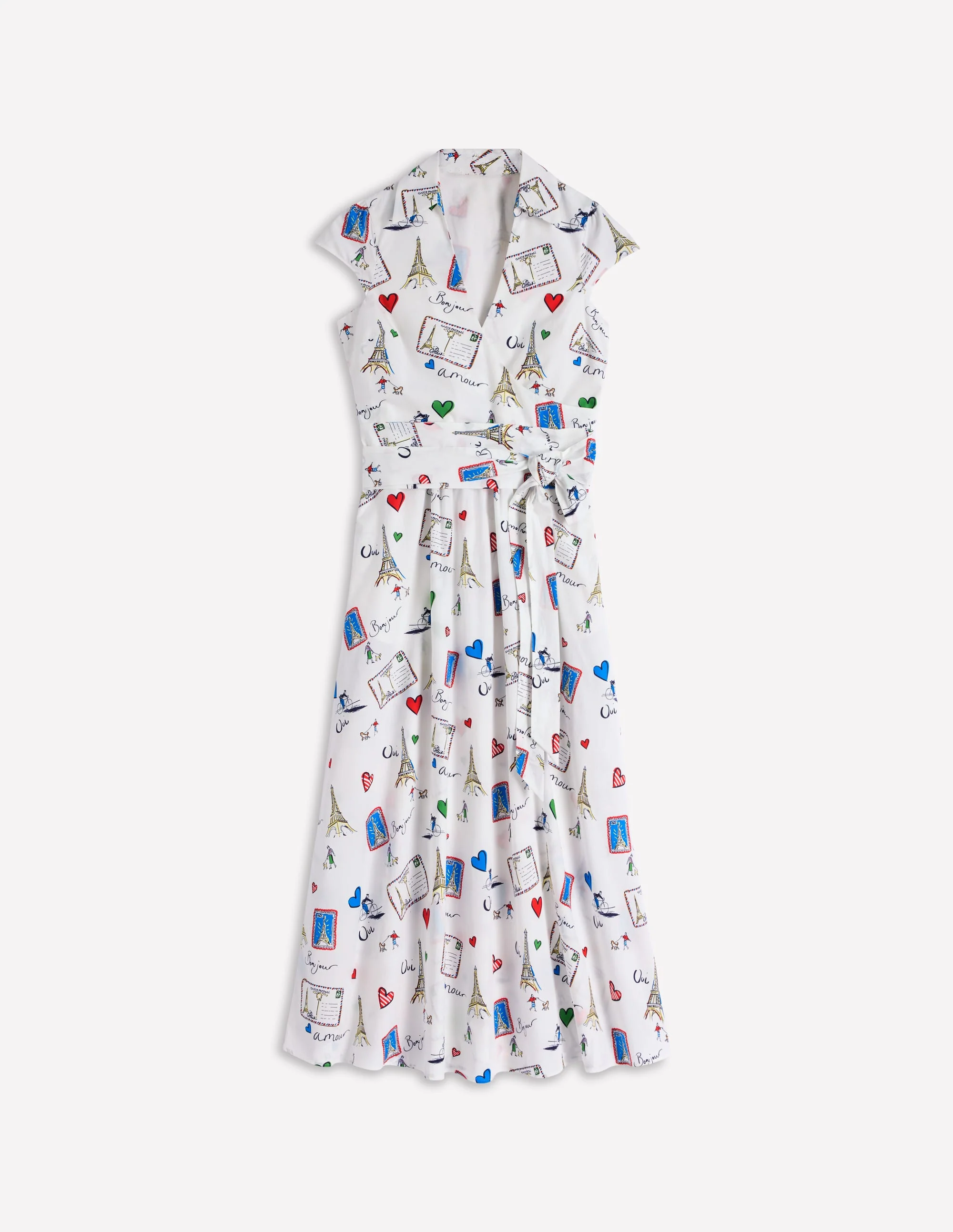 Julia Cotton Wrap Midi Dress-Ivory, Postcard From Paris - Image 8