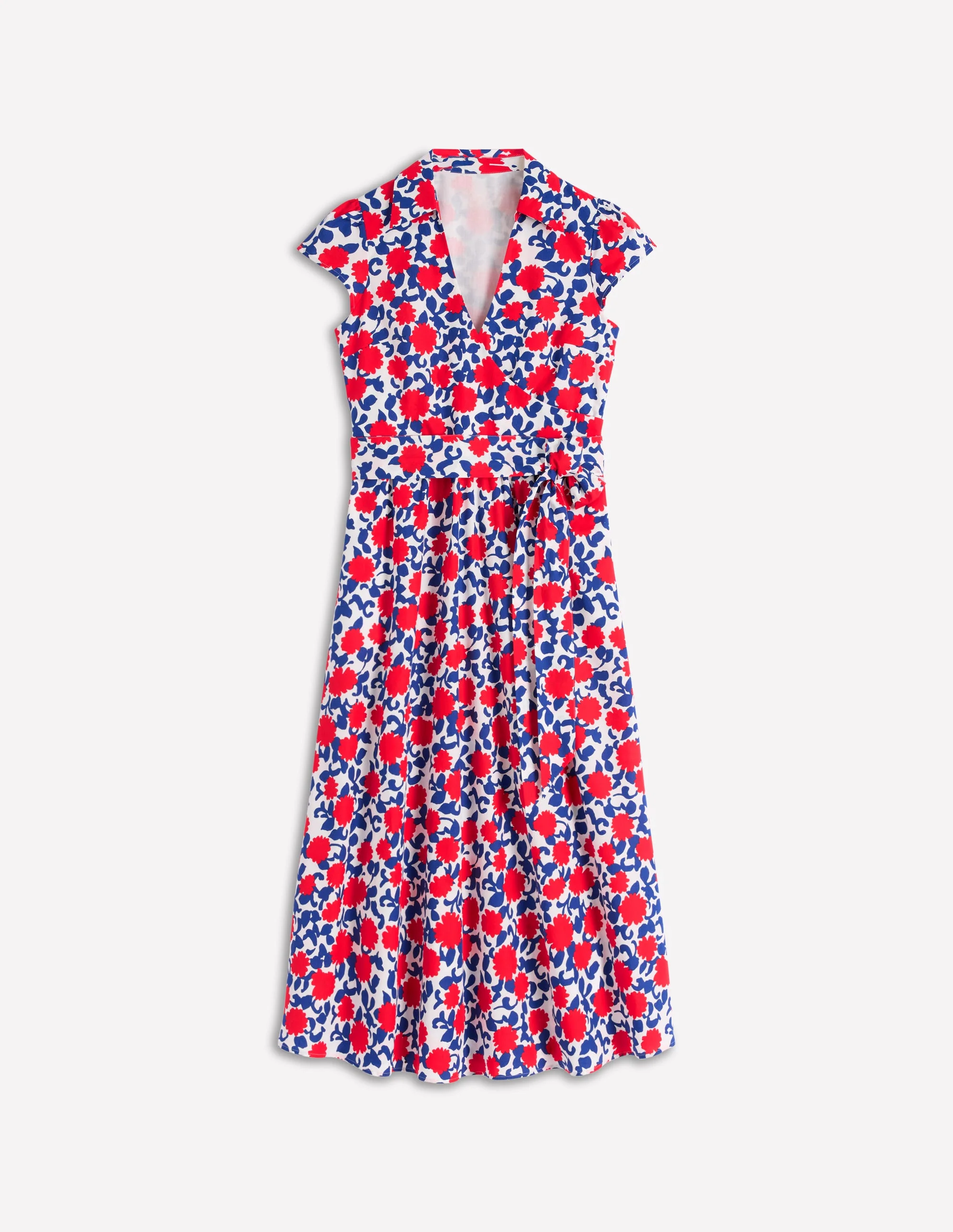 Julia Cotton Wrap Midi Dress-Poppy Red, Floweret Vine - Image 8