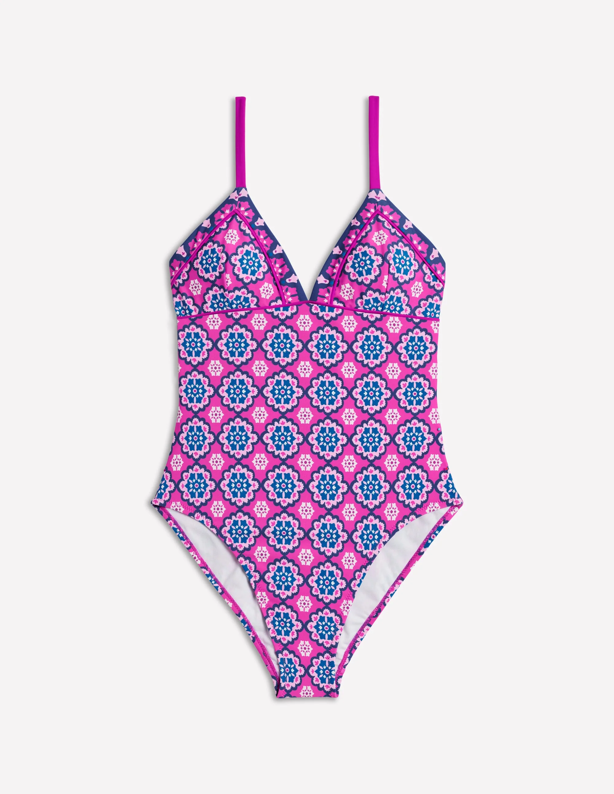 Kasos String V Neck Swimsuit-Cosmos Pink, Geo - Image 7