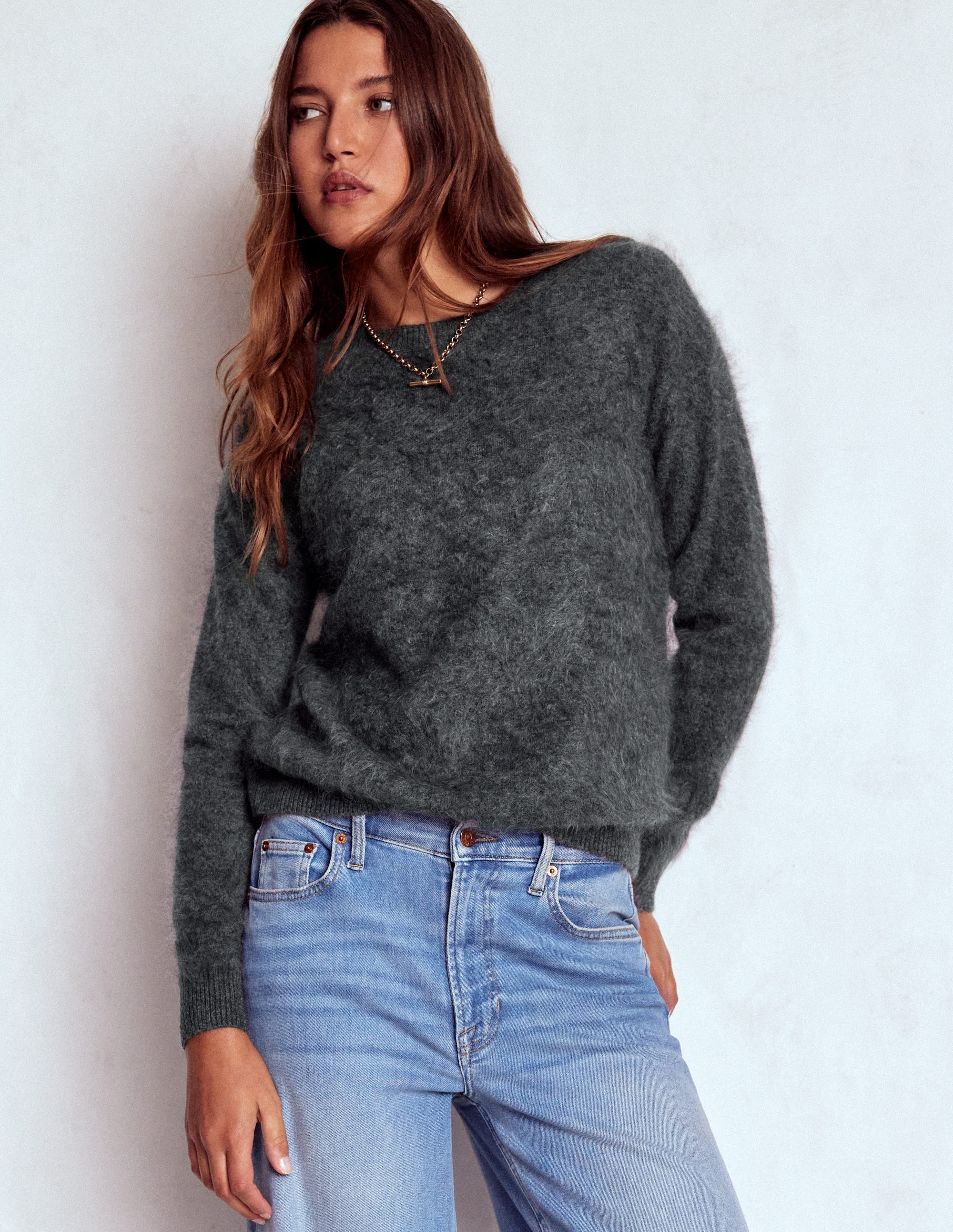 Kat Brushed Cashmere Jumper-Slate Grey