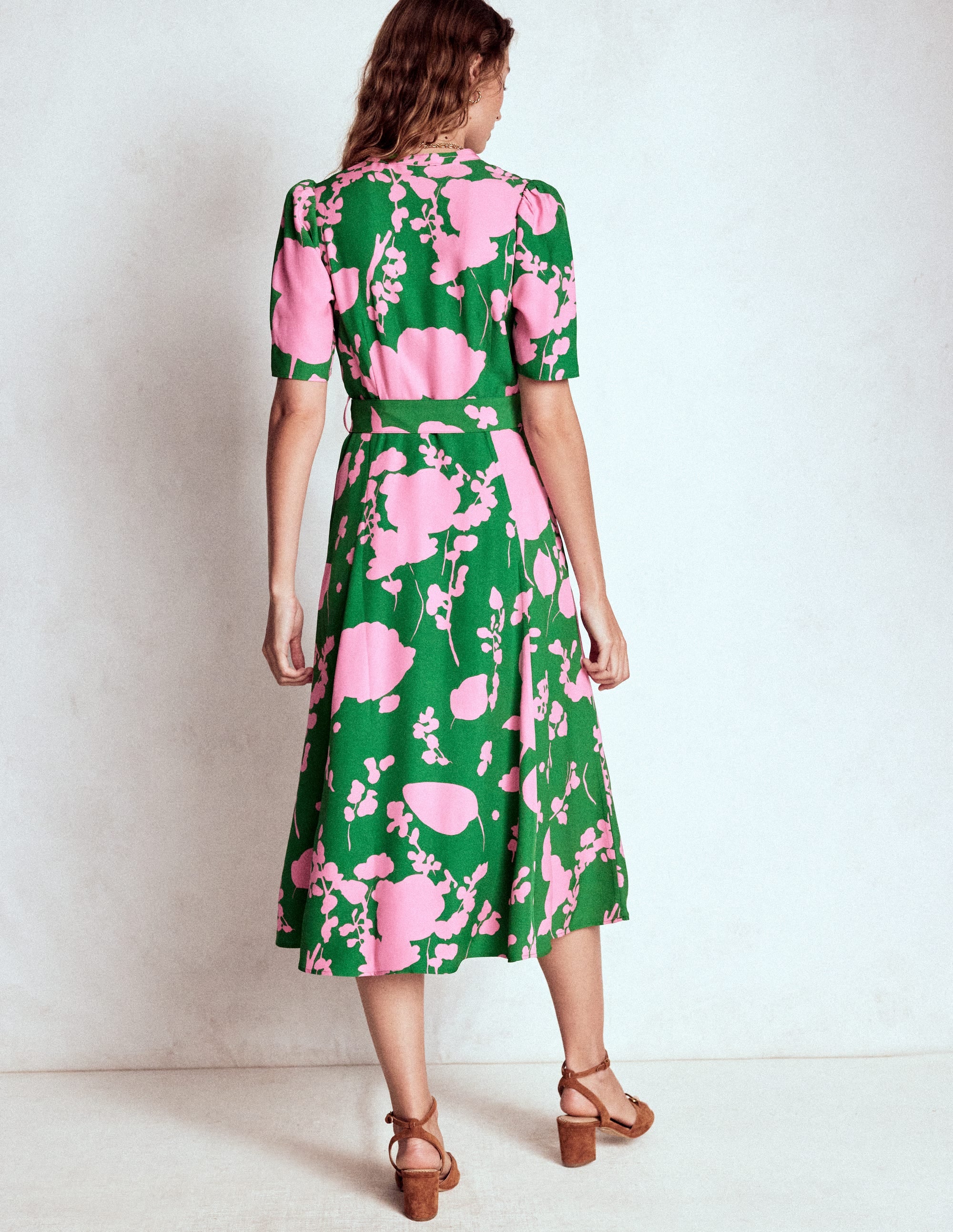 Kate Puff Sleeve Belted Dress-Highland Green, Dainty Sprigs - Image 5