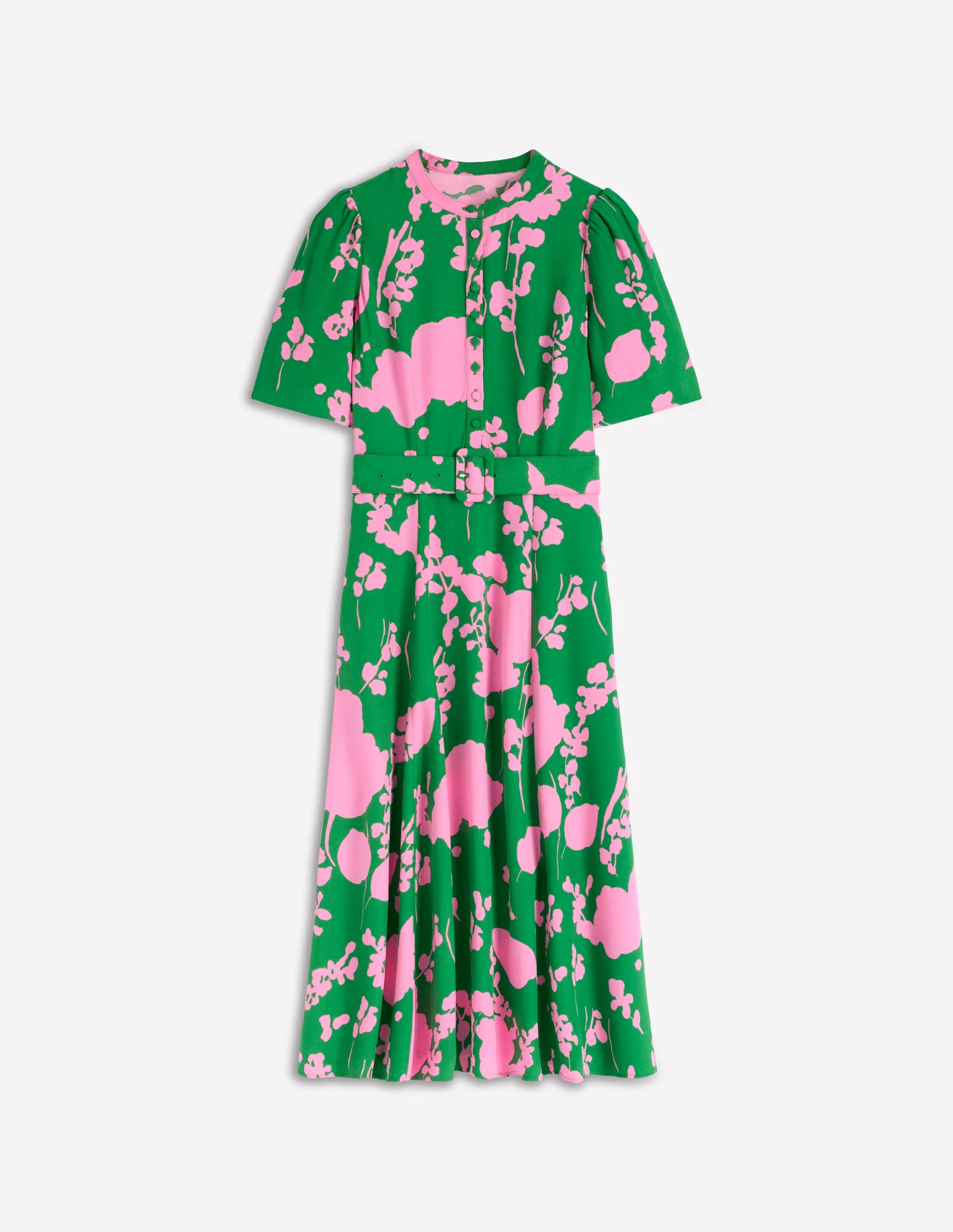 Kate Puff Sleeve Belted Dress-Highland Green, Dainty Sprigs - Image 6