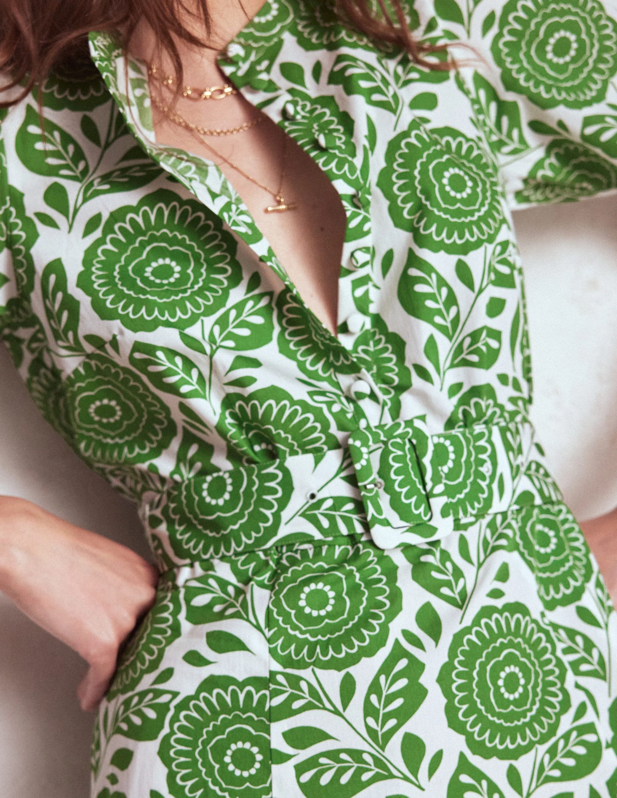 Kate Puff Sleeve Belted Dress-Paradise Green, Dahlia Stamp - Image 4