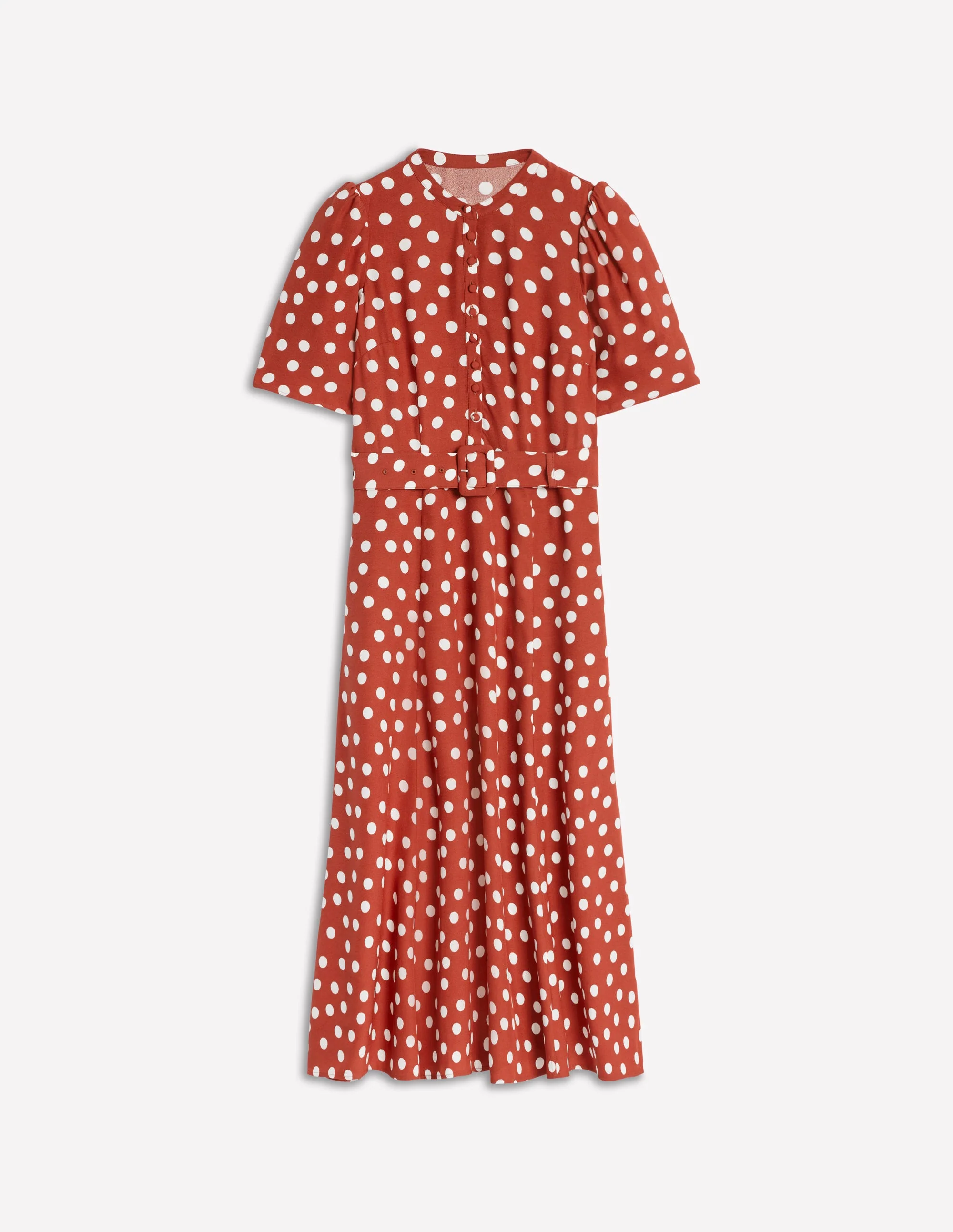 Kate Puff Sleeve Belted Dress-Roasted Chestnut, Painted Dot - Image 5