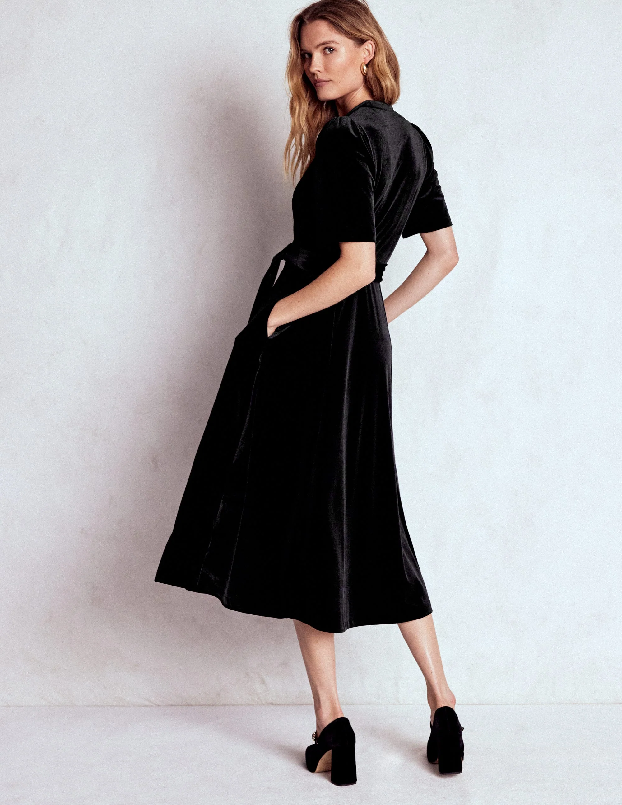 Kate Velvet Shirt Dress-Black - Image 3