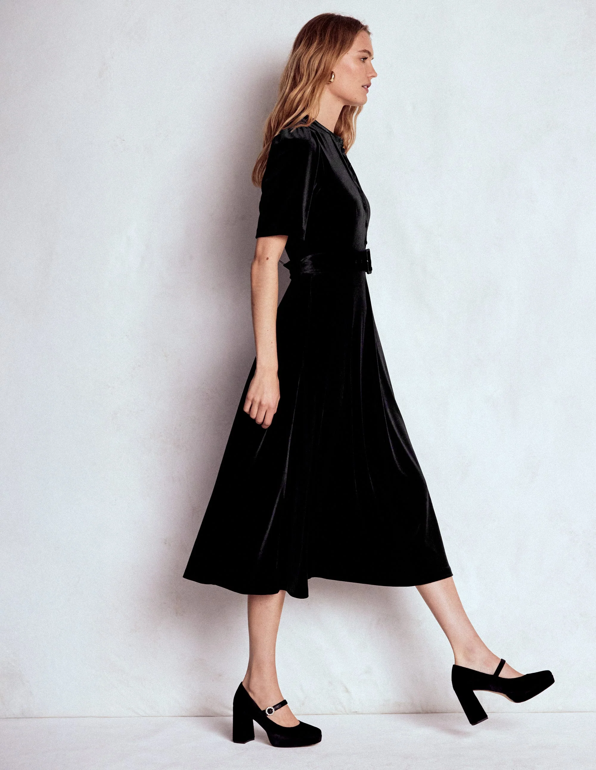 Kate Velvet Shirt Dress-Black - Image 4