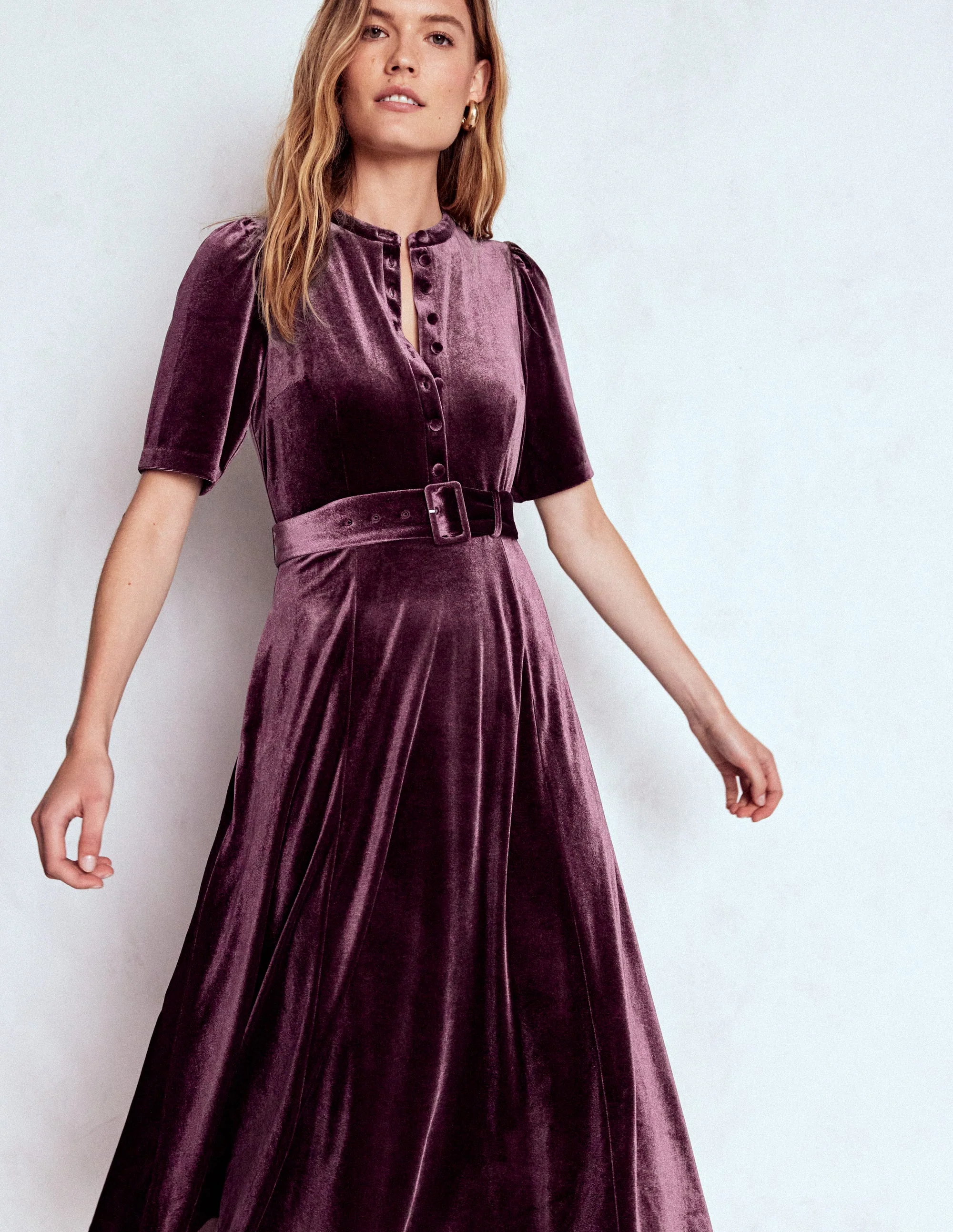 Kate Velvet Shirt Dress-Dark Cherry - Image 4