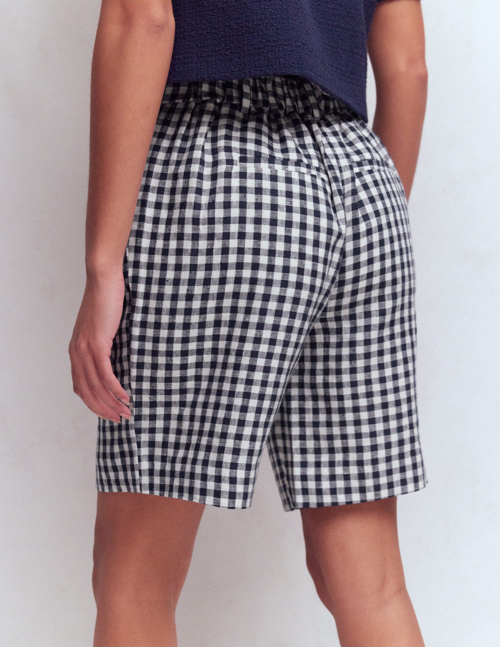 Kensington Linen Shorts-Navy & Ivory Gingham - Image 3