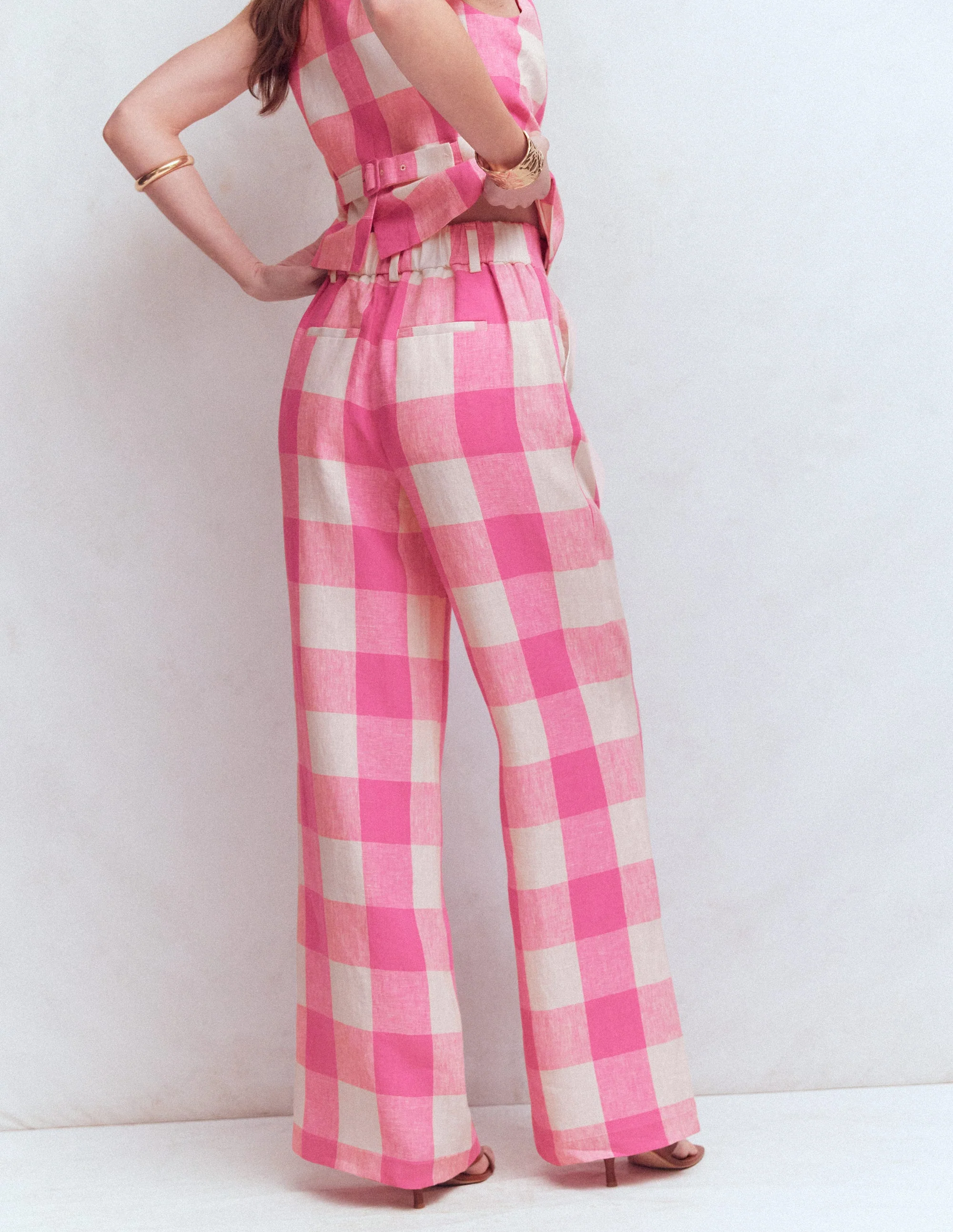Kensington Linen Trousers-Pink Punch, Gingham - Image 3