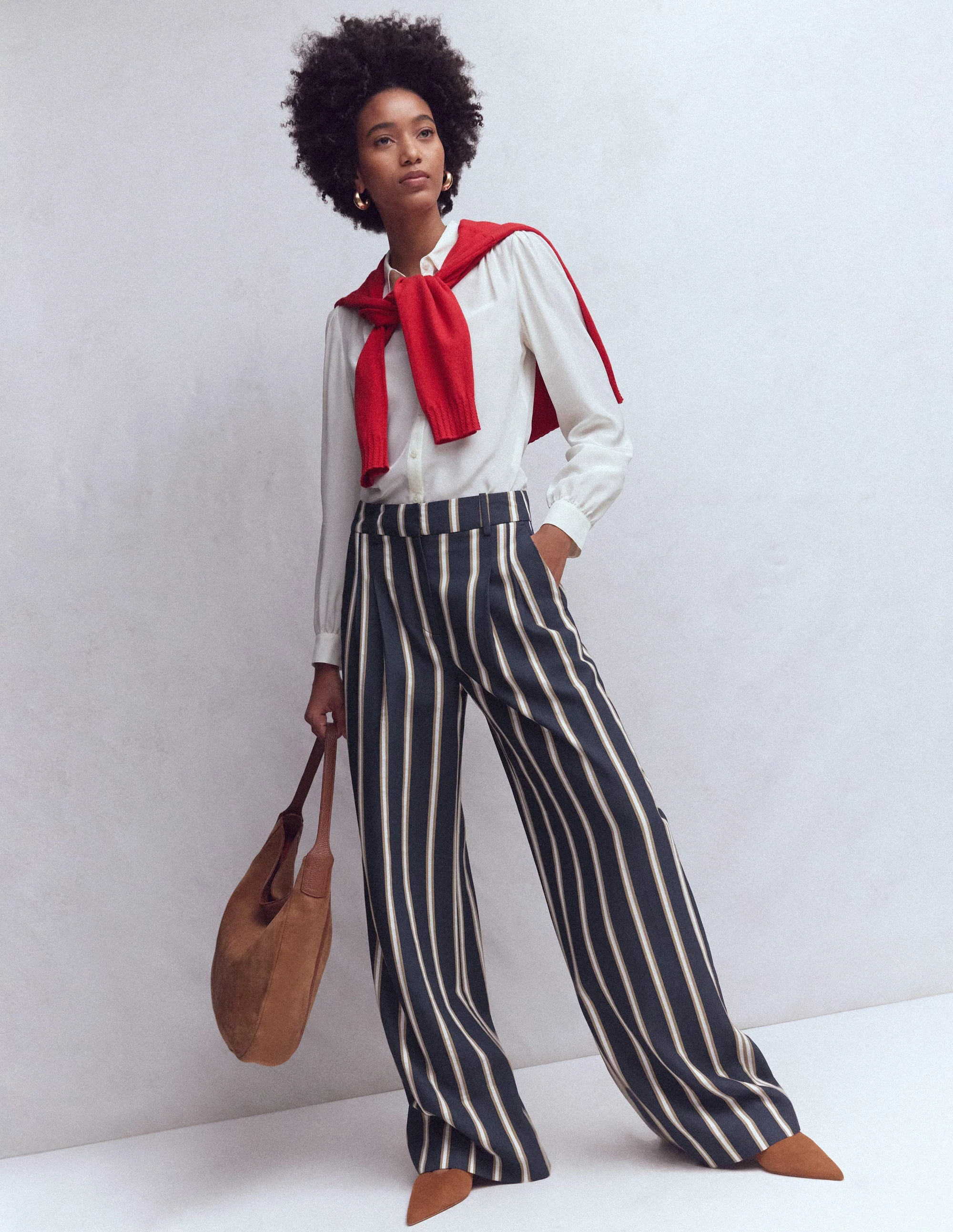 Kensington Tailored Trousers-Navy Camel Tram Stripe