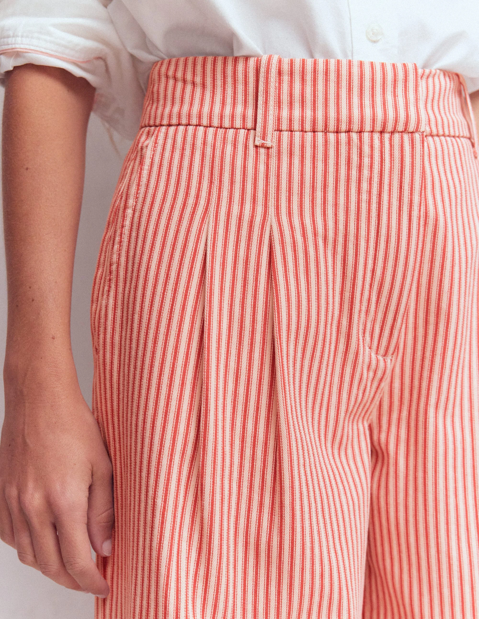 Kensington Wide Leg Trousers-Red Ticking Stripe - Image 2