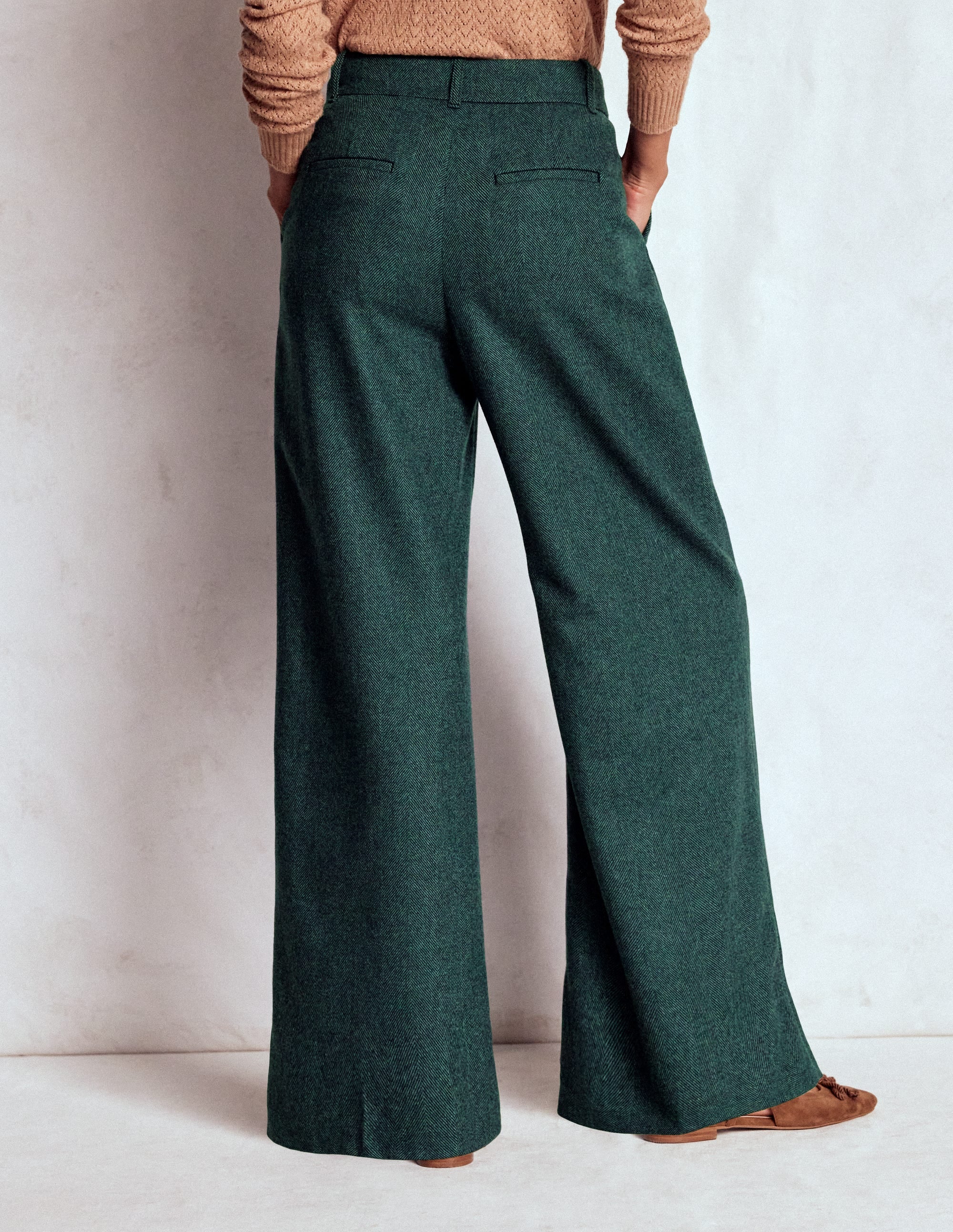 Kensington Wool Trousers-Green and Navy Herringbone - Image 3
