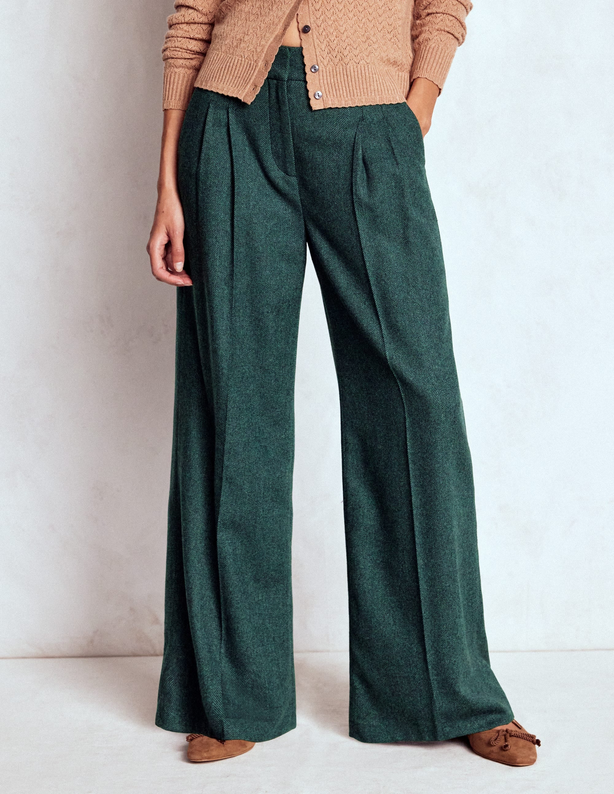 Kensington Wool Trousers-Green and Navy Herringbone - Image 4