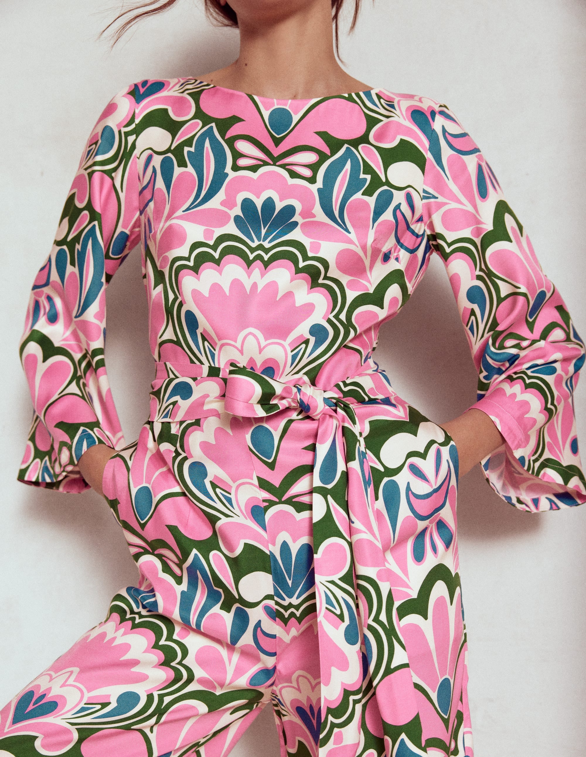 Kimono Sleeve Jumpsuit-Meadowsweet Pink, Freesia - Image 2