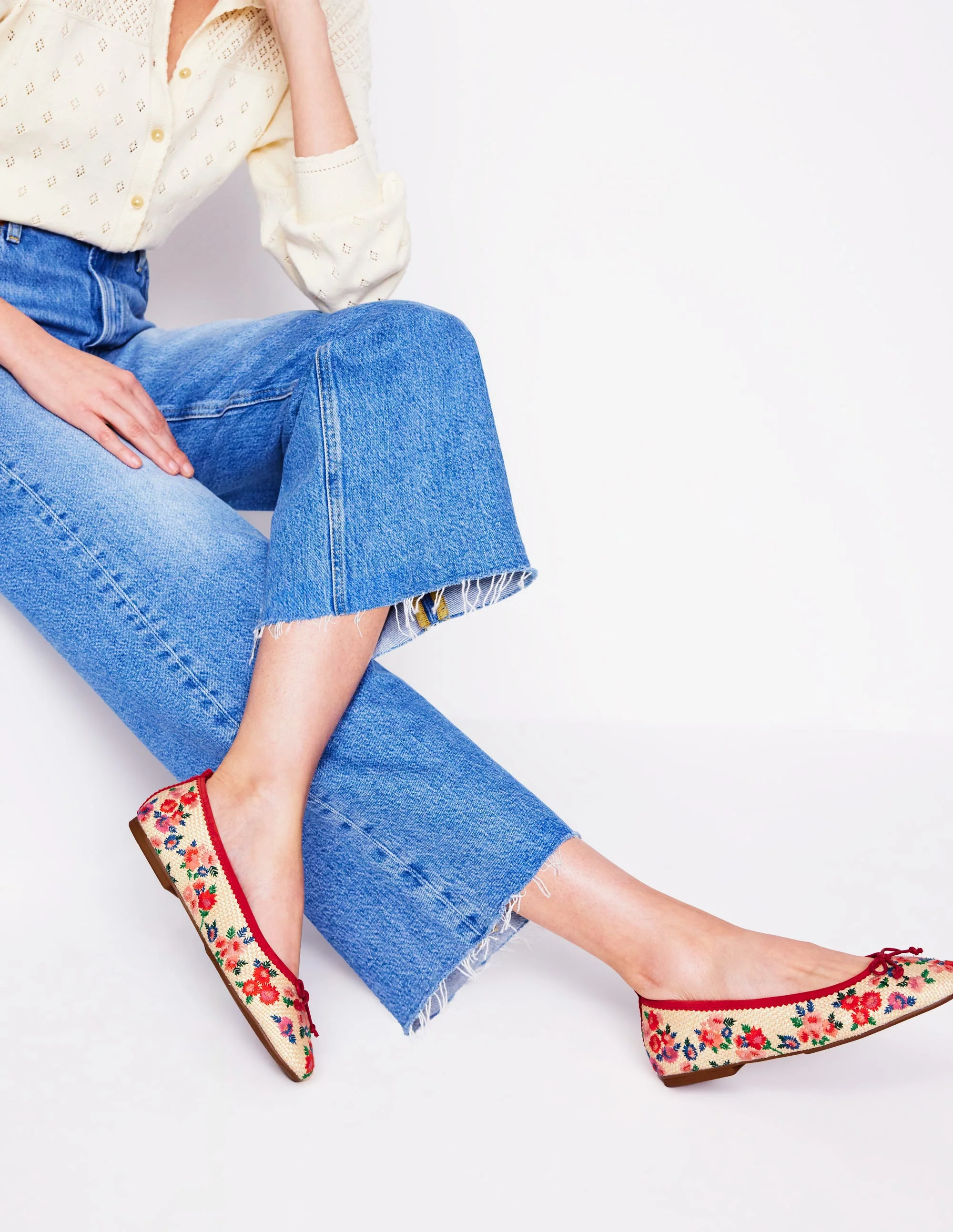 Kitty Flexi Sole Ballet Pumps-Embroidered Natural - Image 2