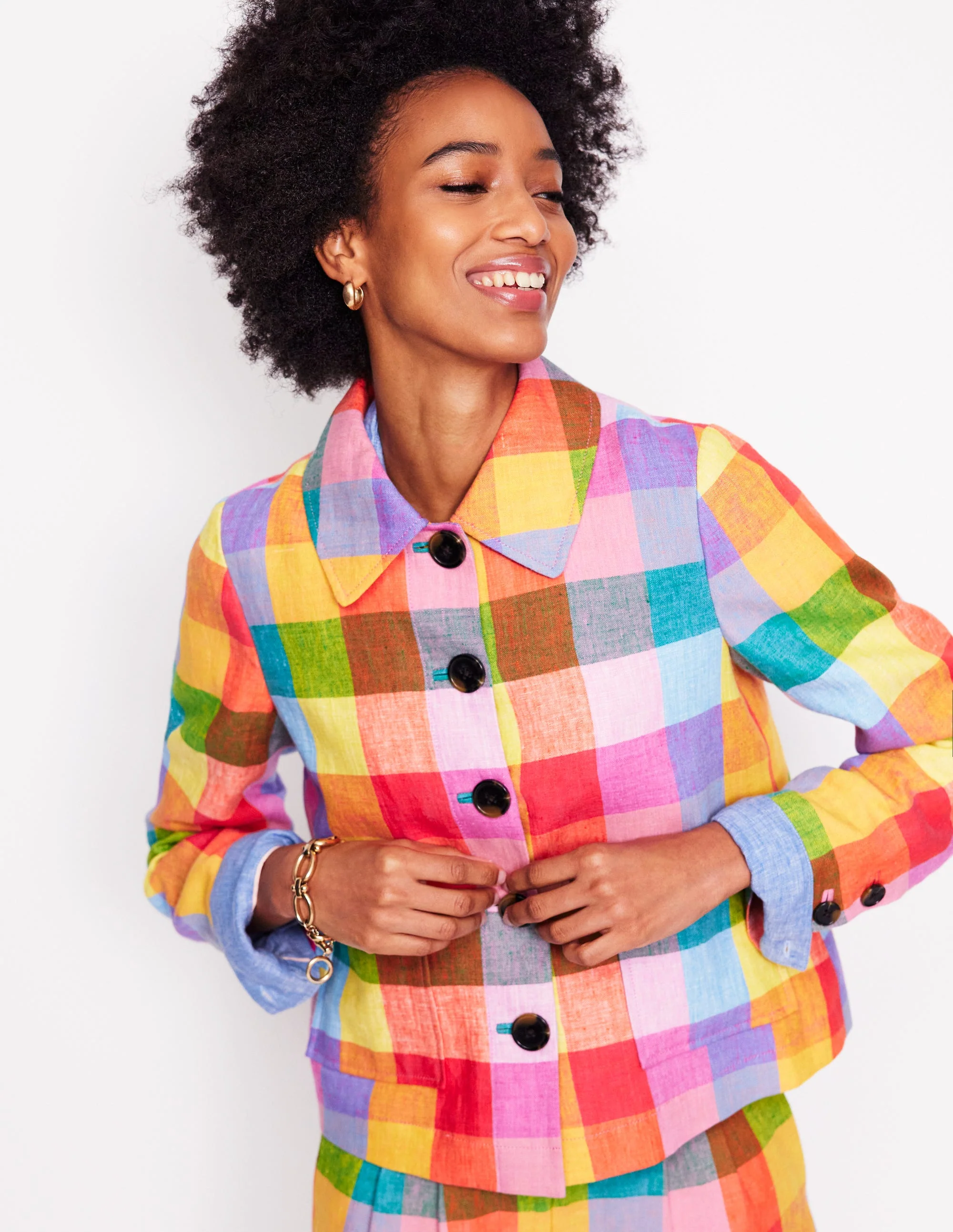 Knightsbridge Linen Jacket-Rainbow Multigingham - Image 6