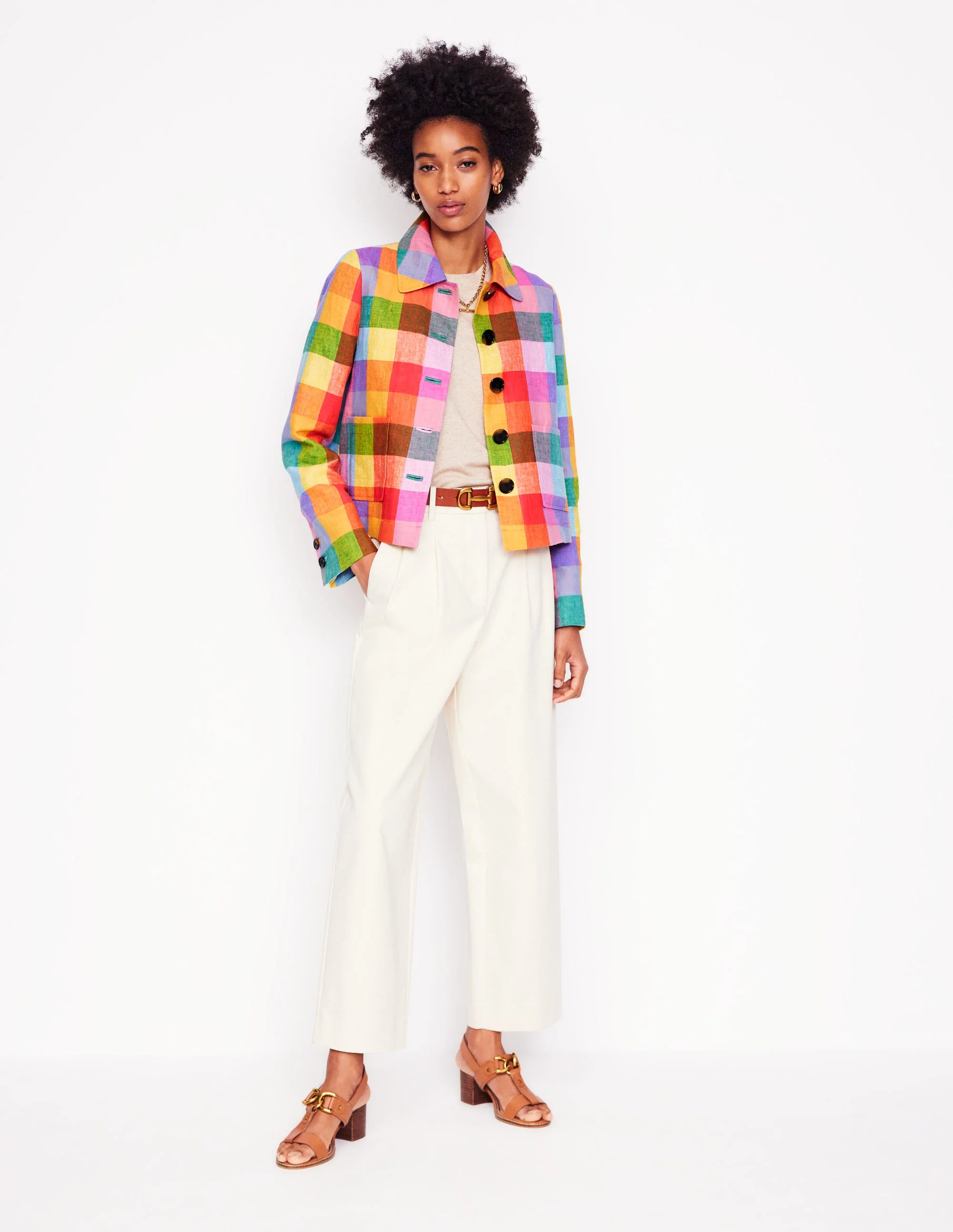 Knightsbridge Linen Jacket-Rainbow Multigingham - Image 7