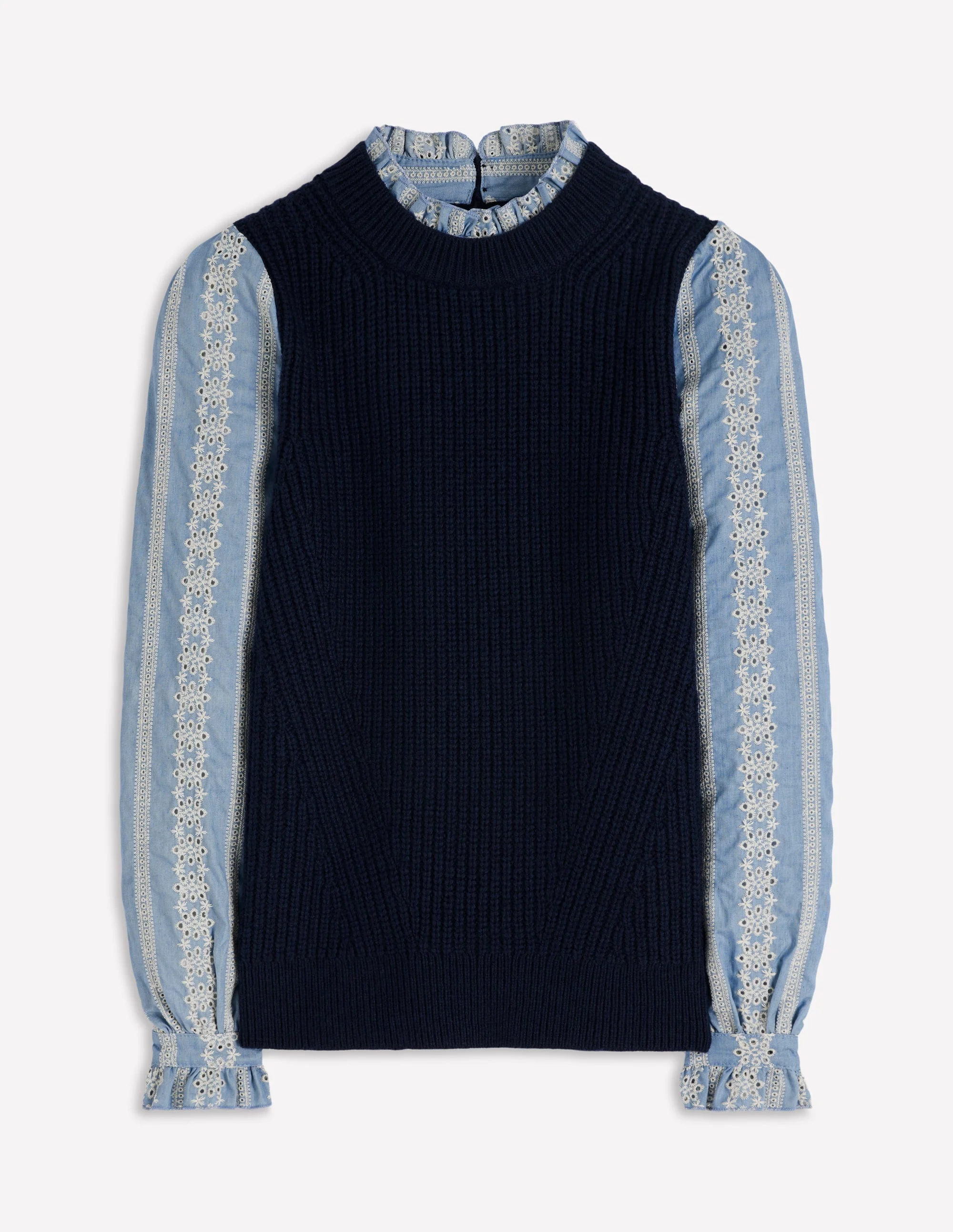 Knit and Woven Mix Jumper-Navy - Image 6